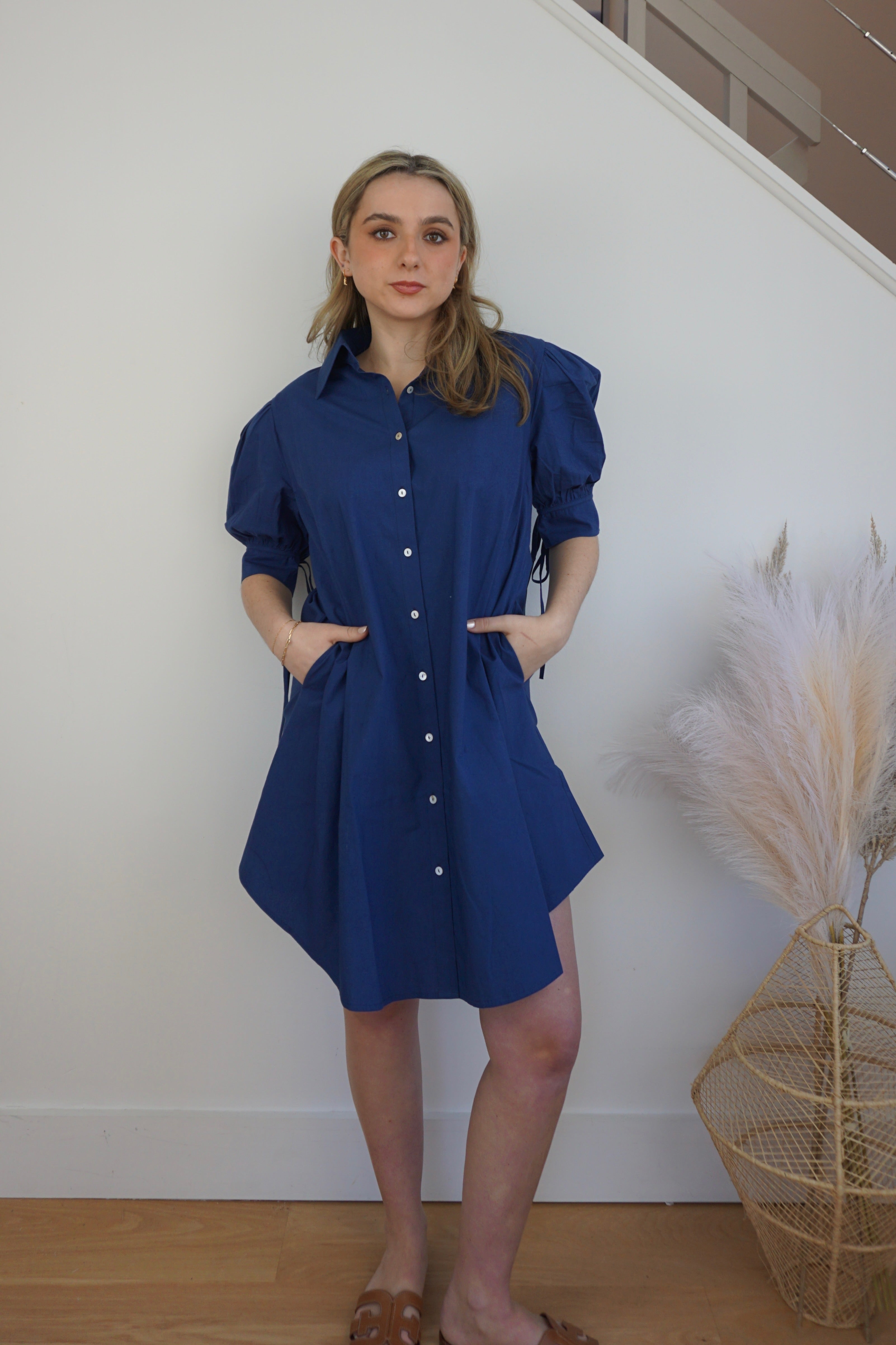 Arden Mini Dress - Navy Poplin