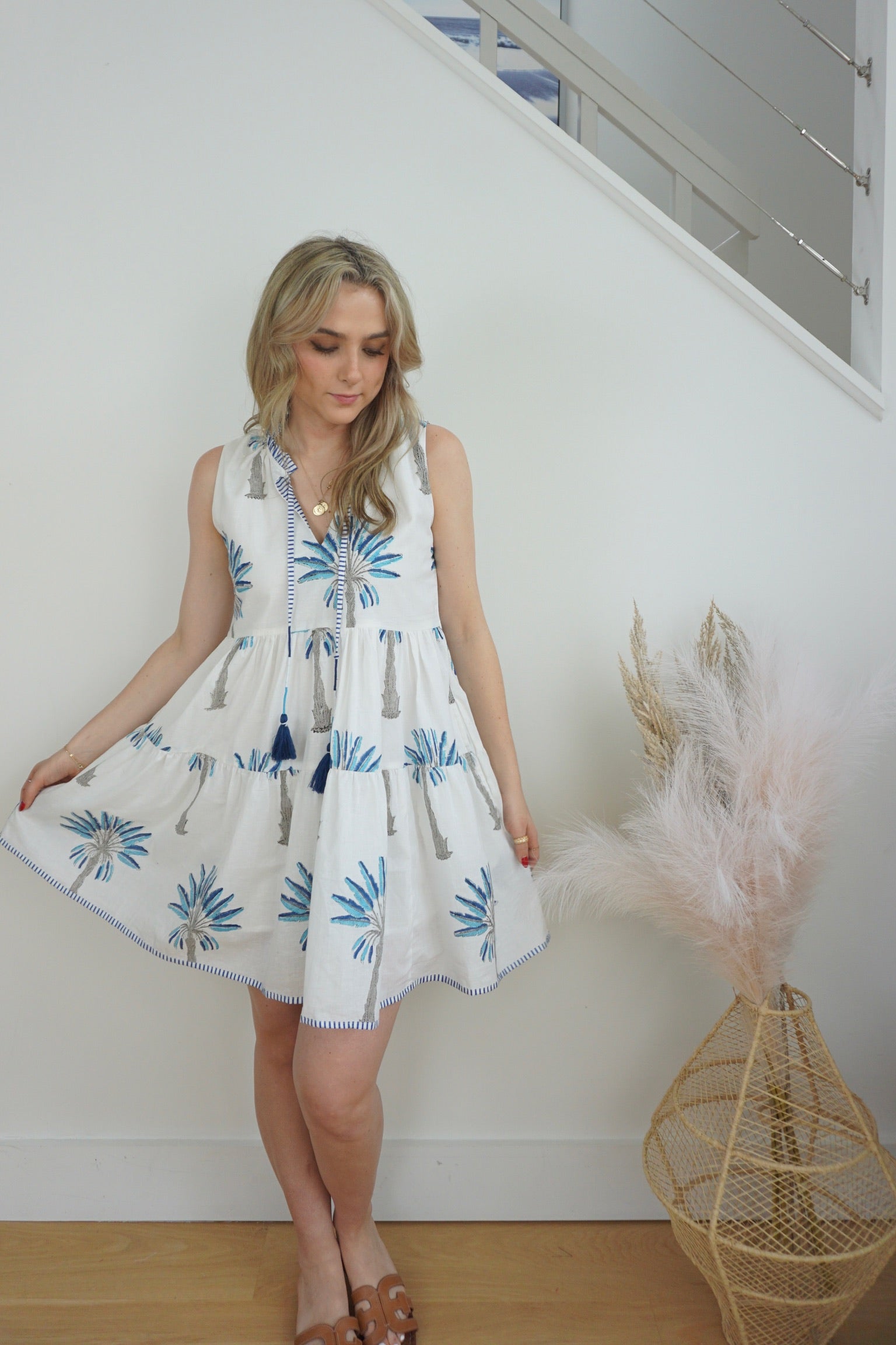 Molly Mini Dress - Blue Palms