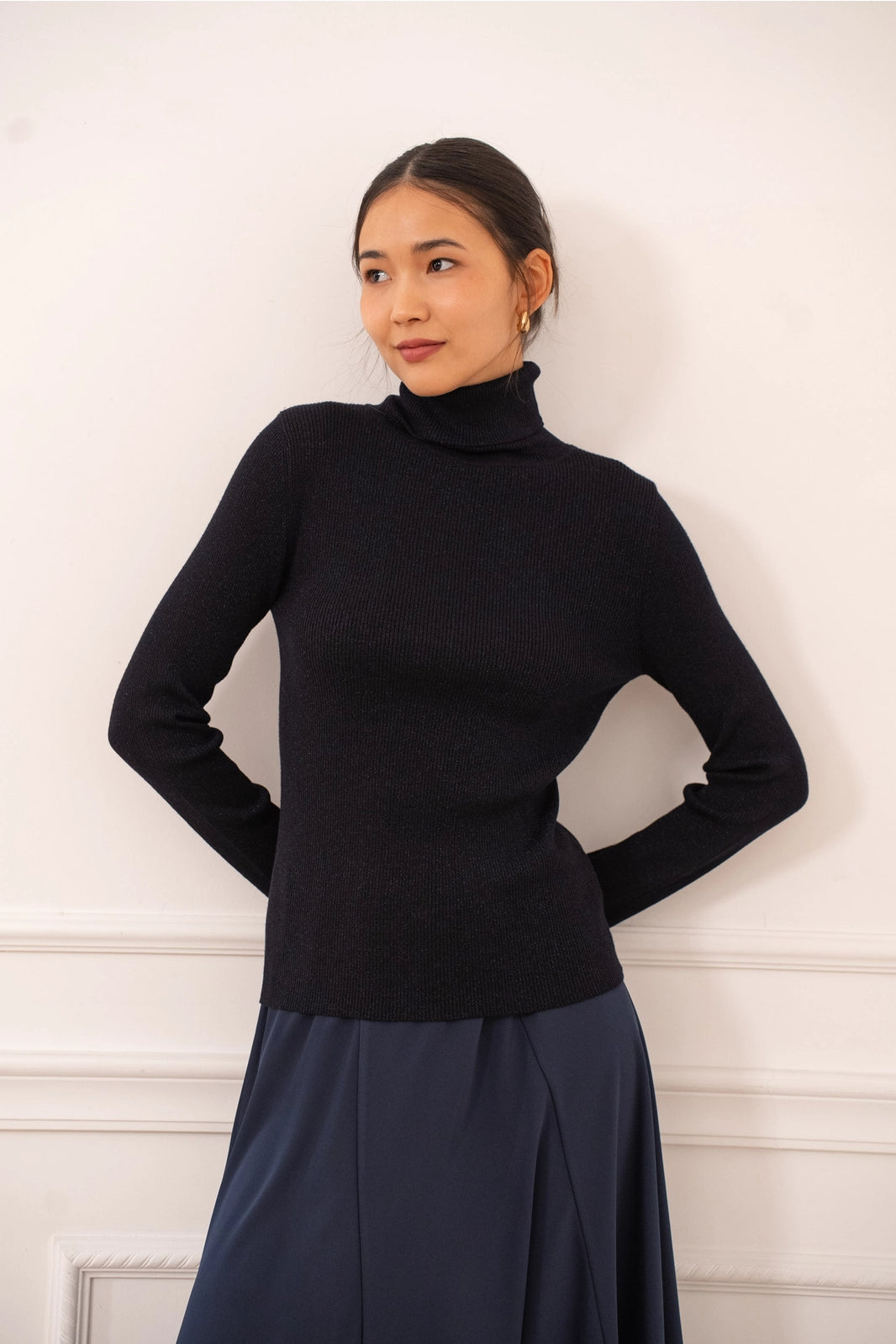 Ribbed Turtleneck Lurex Sweater
