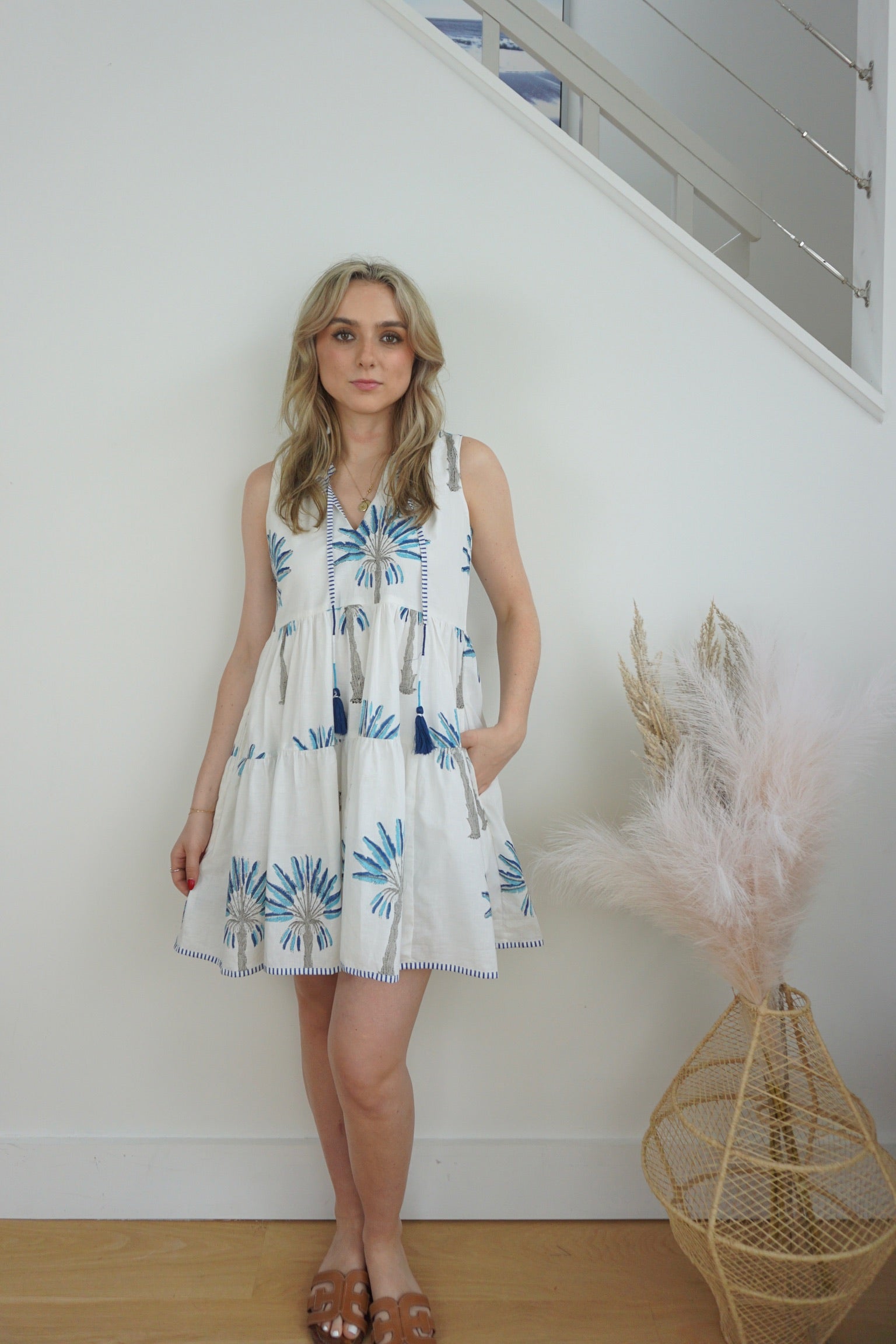 Molly Mini Dress - Blue Palms