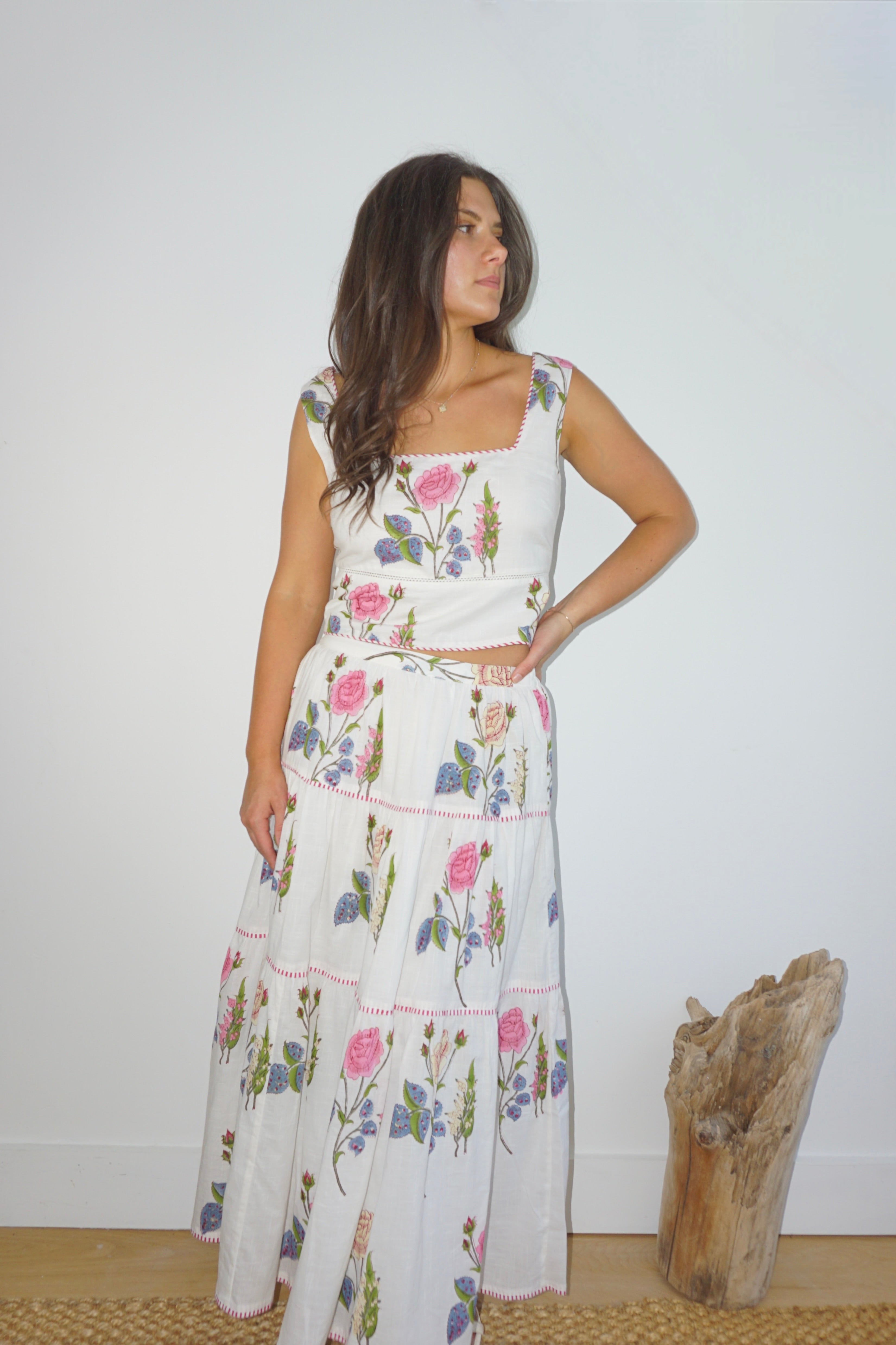 Drue Tiered Skirt in Multi Rosette