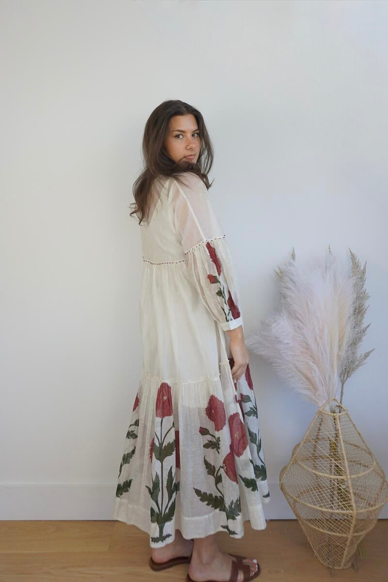 Gia Midi Dress - Cream Rose