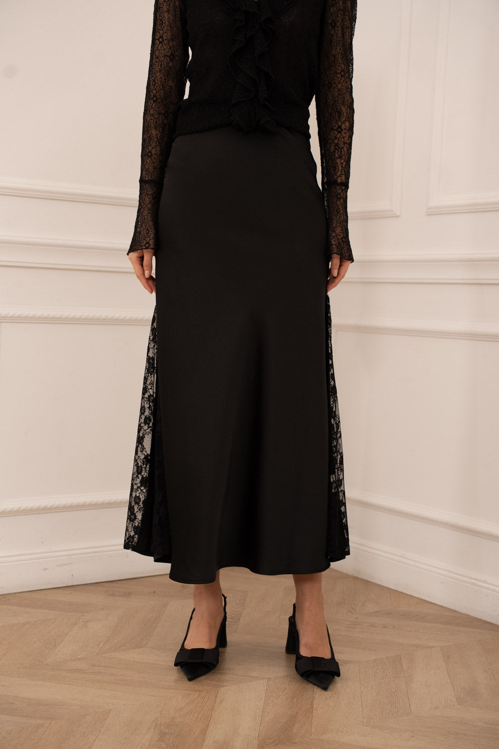 Satin Lace Insert Skirt