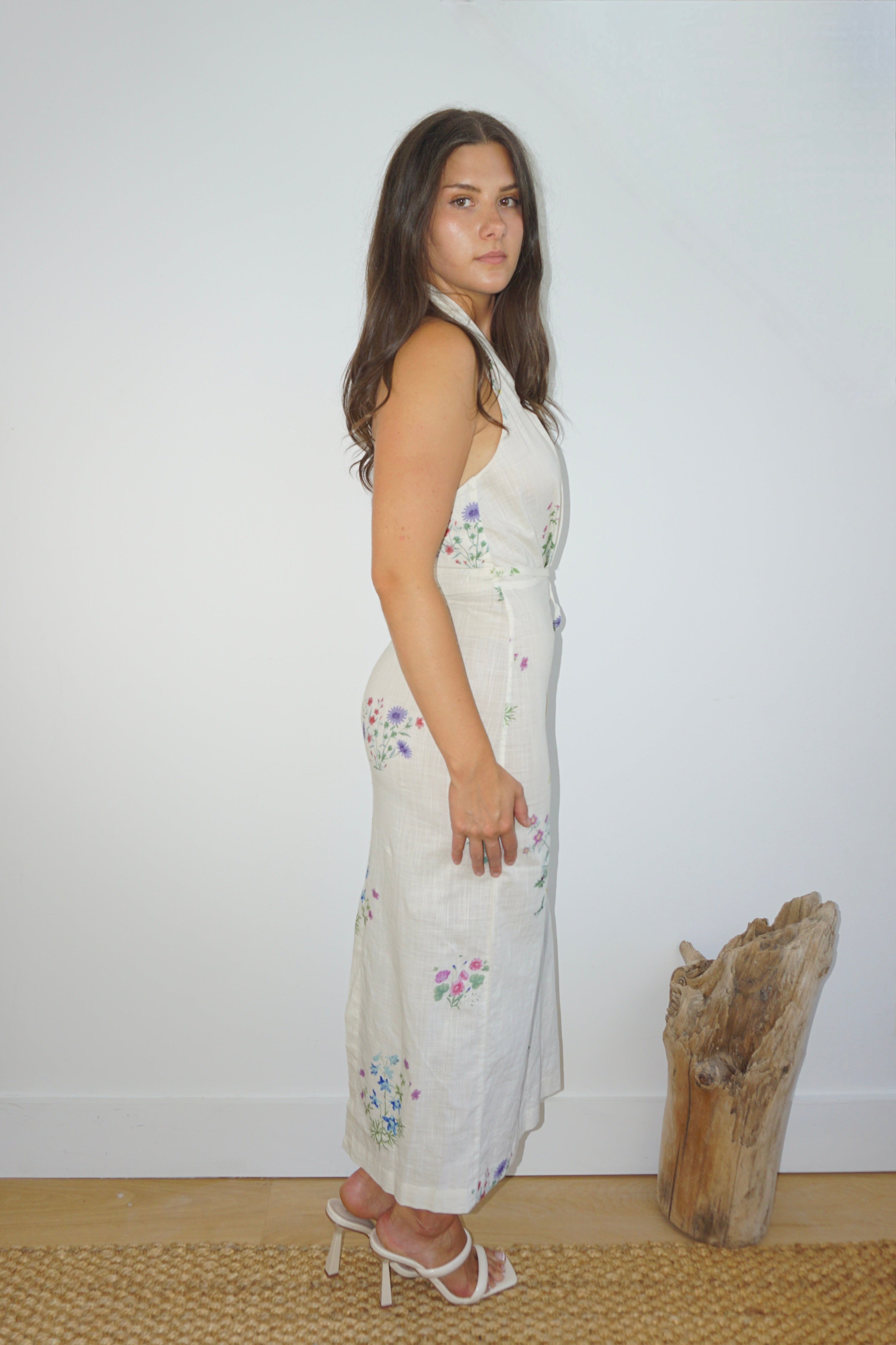 NIBI MTK Annya Halter Dress - Cream Botanical