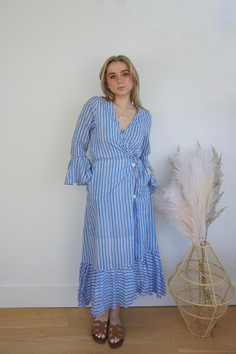 Rhode Wrap Dress in Blue Sea Stripe