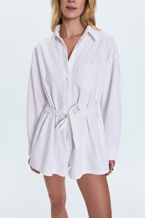 Vance Long Sleeve Romper - Vivid White