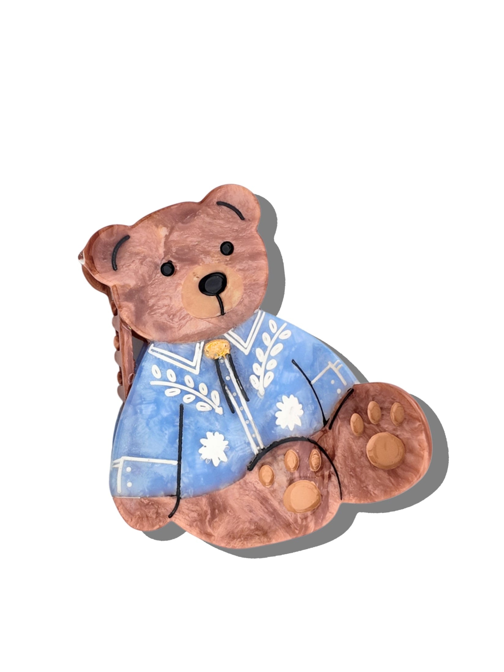 Hand Painted Cowboy Teddy Bear Claw Hair Clip