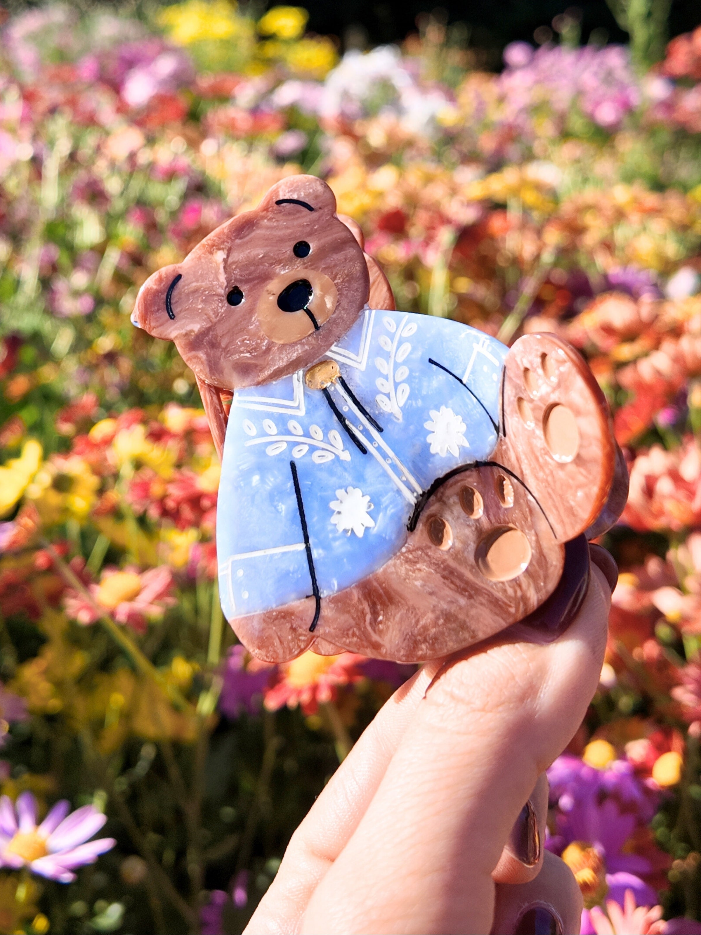 Hand Painted Cowboy Teddy Bear Claw Hair Clip