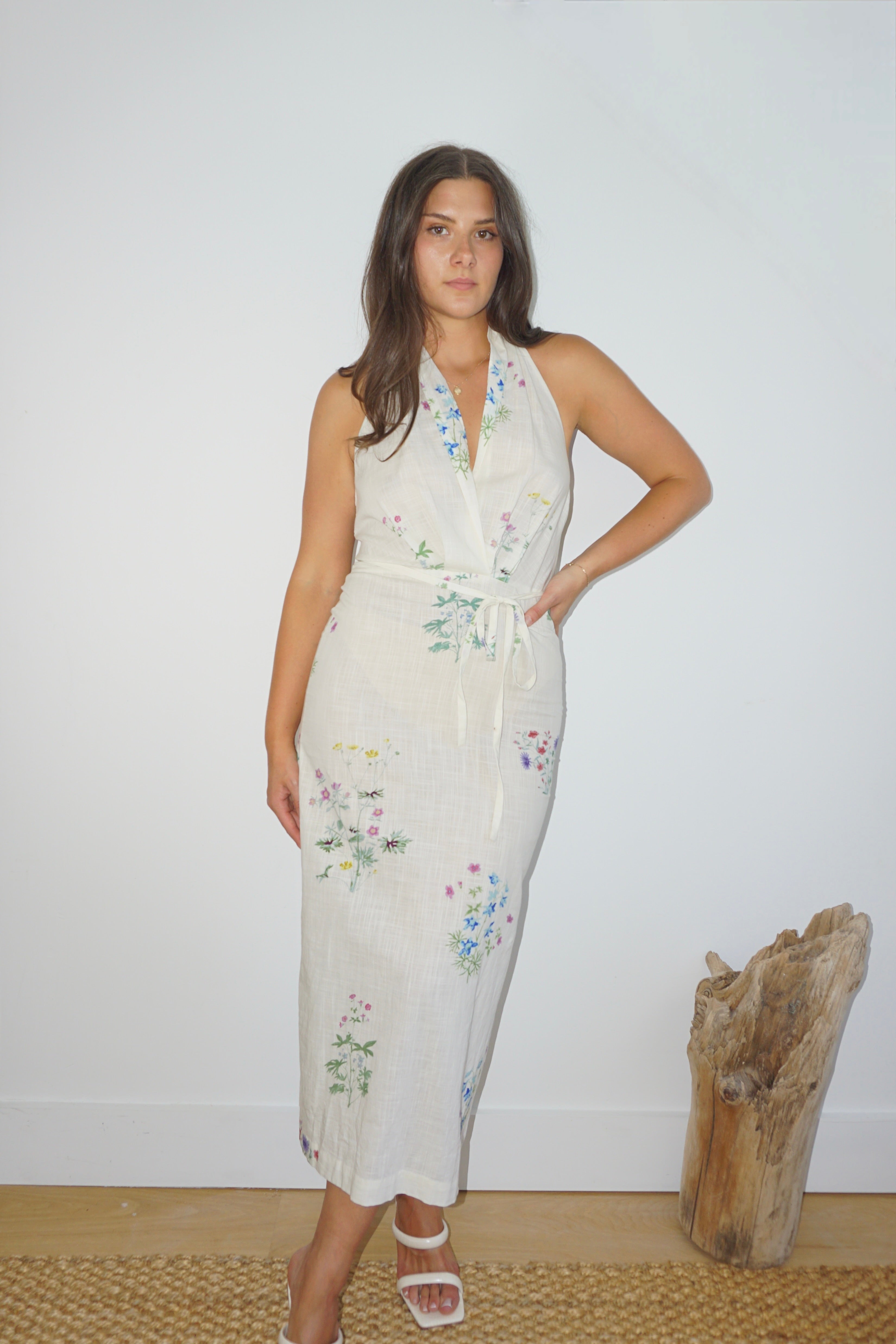 NIBI MTK Annya Halter Dress - Cream Botanical