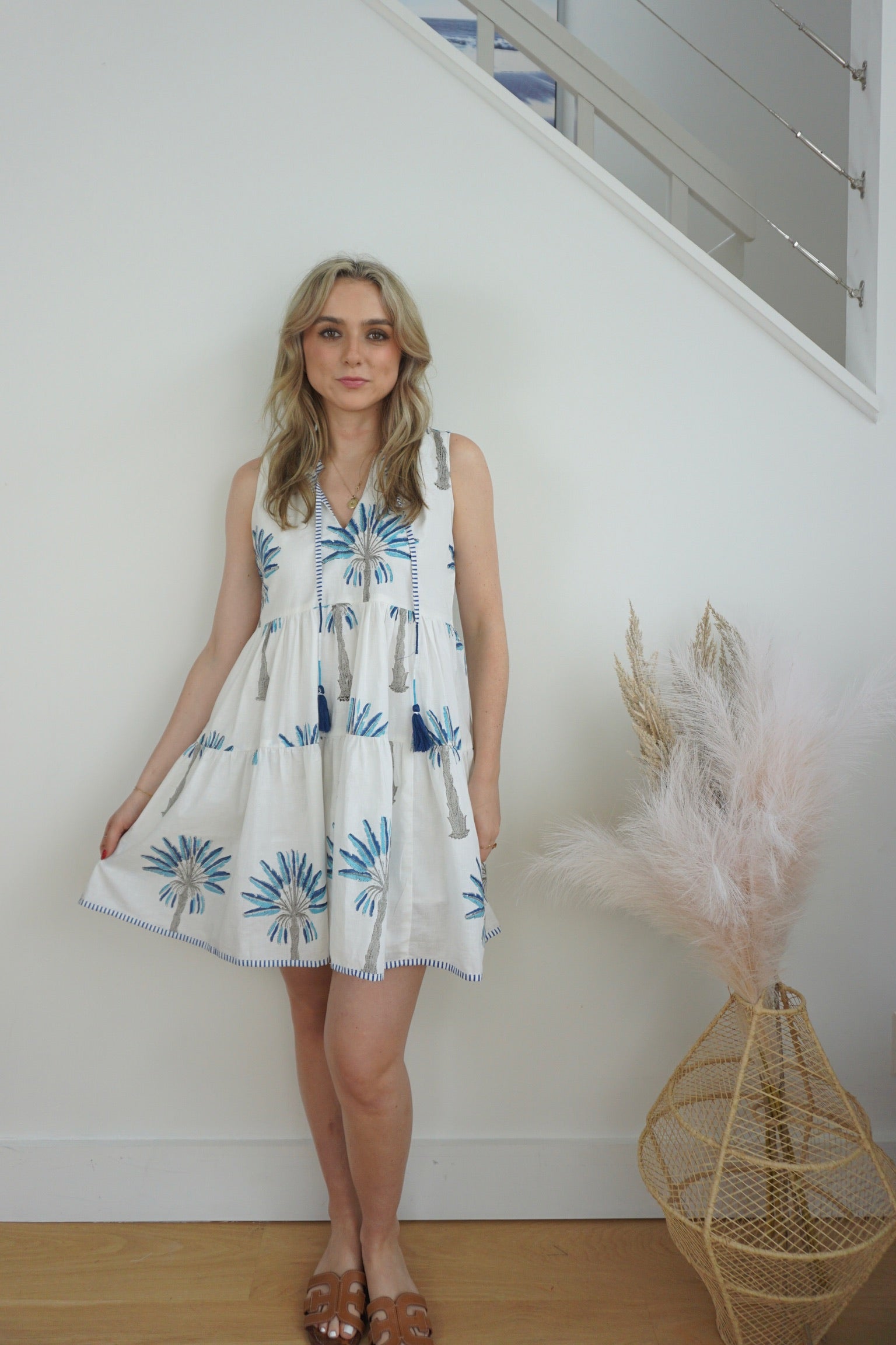 Molly Mini Dress - Blue Palms