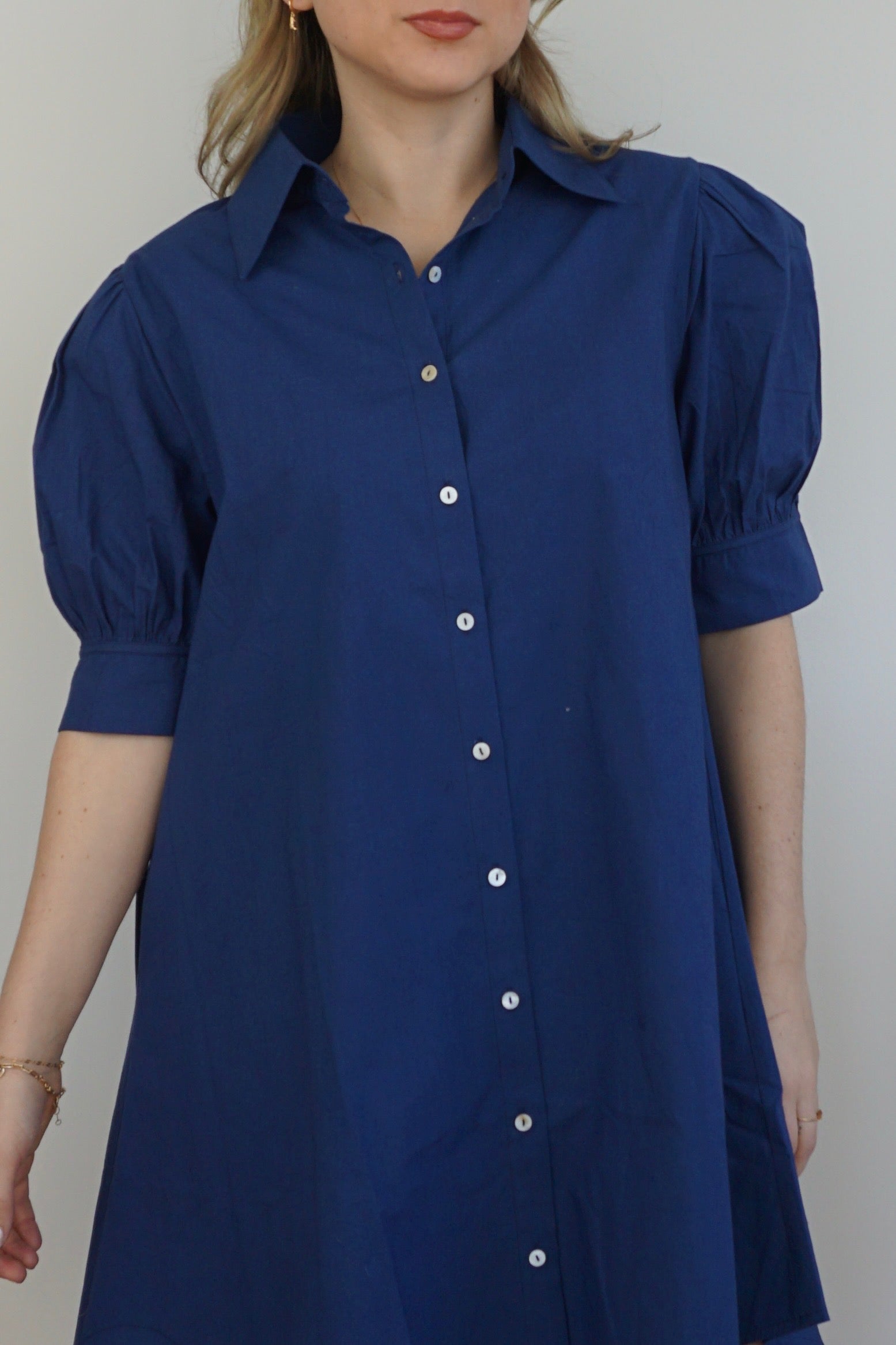 Arden Mini Dress - Navy Poplin