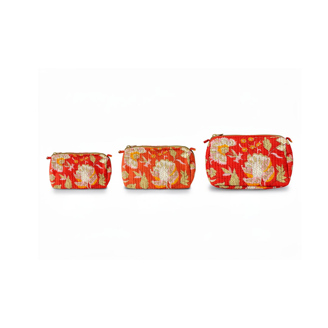 Grace Print Quilted Cosmetic Bag, Red (Small)
