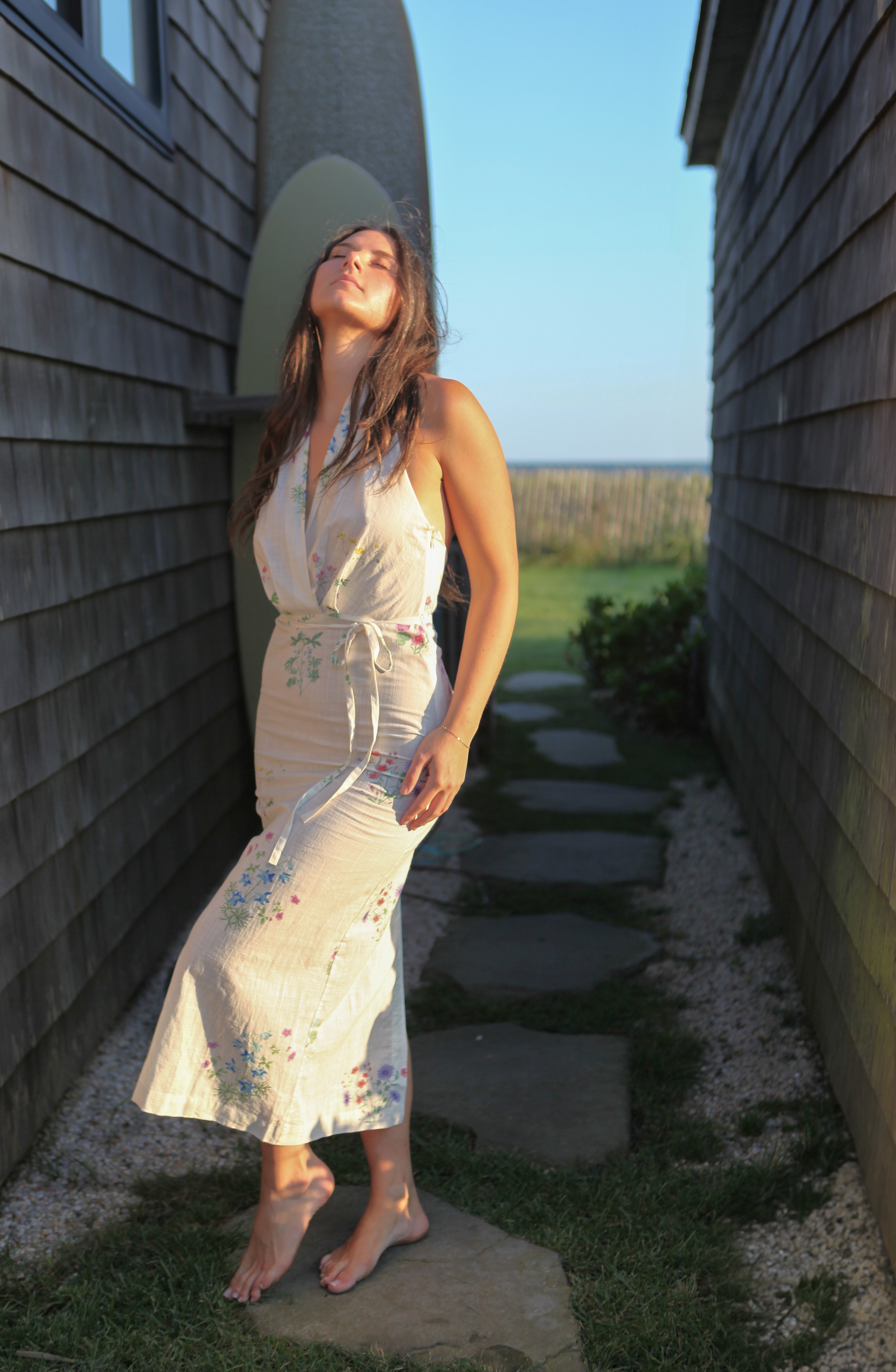 Annya Halter Dress in Cream Botanical