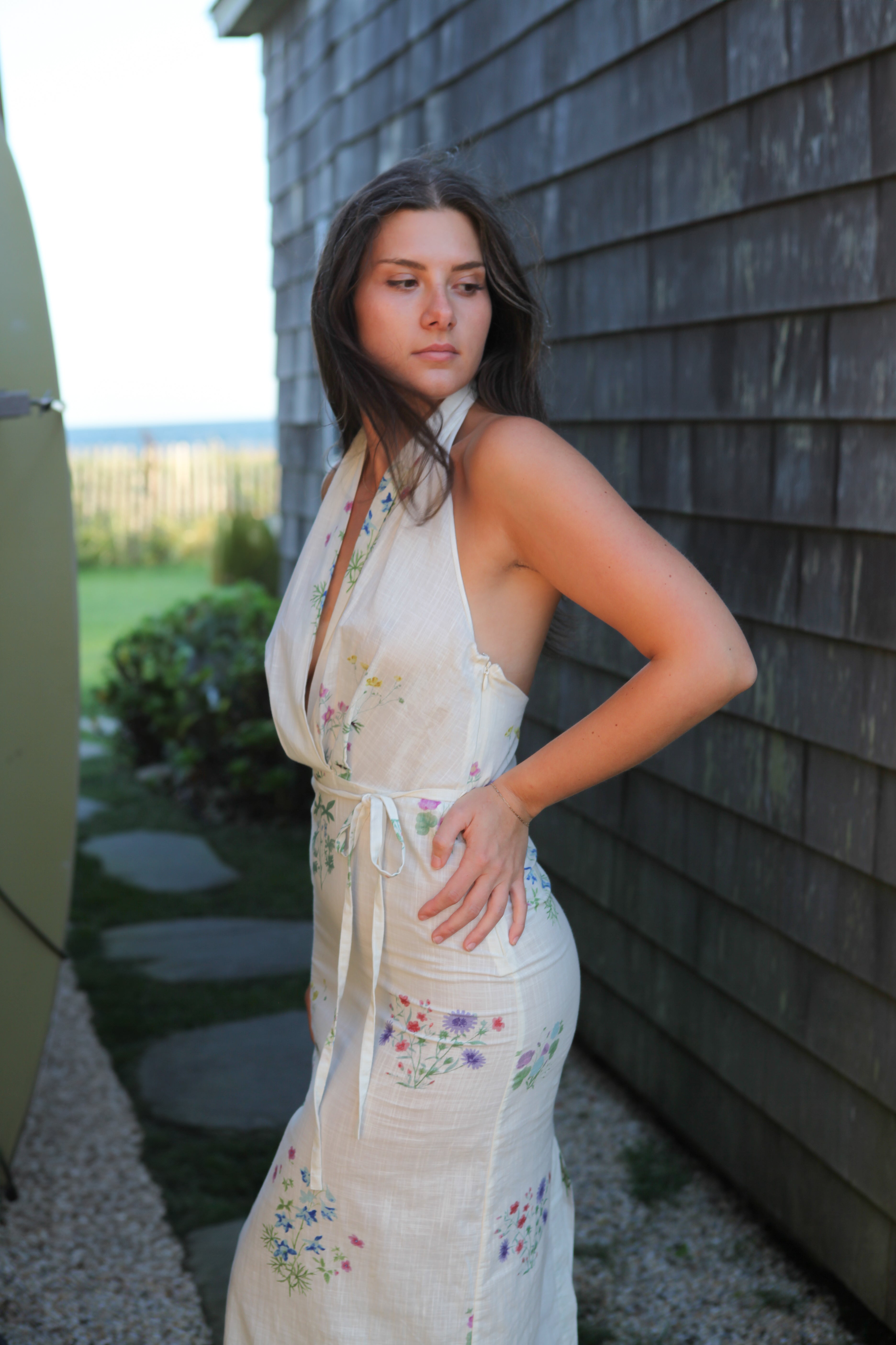 Annya Halter Dress - Cream Botanical