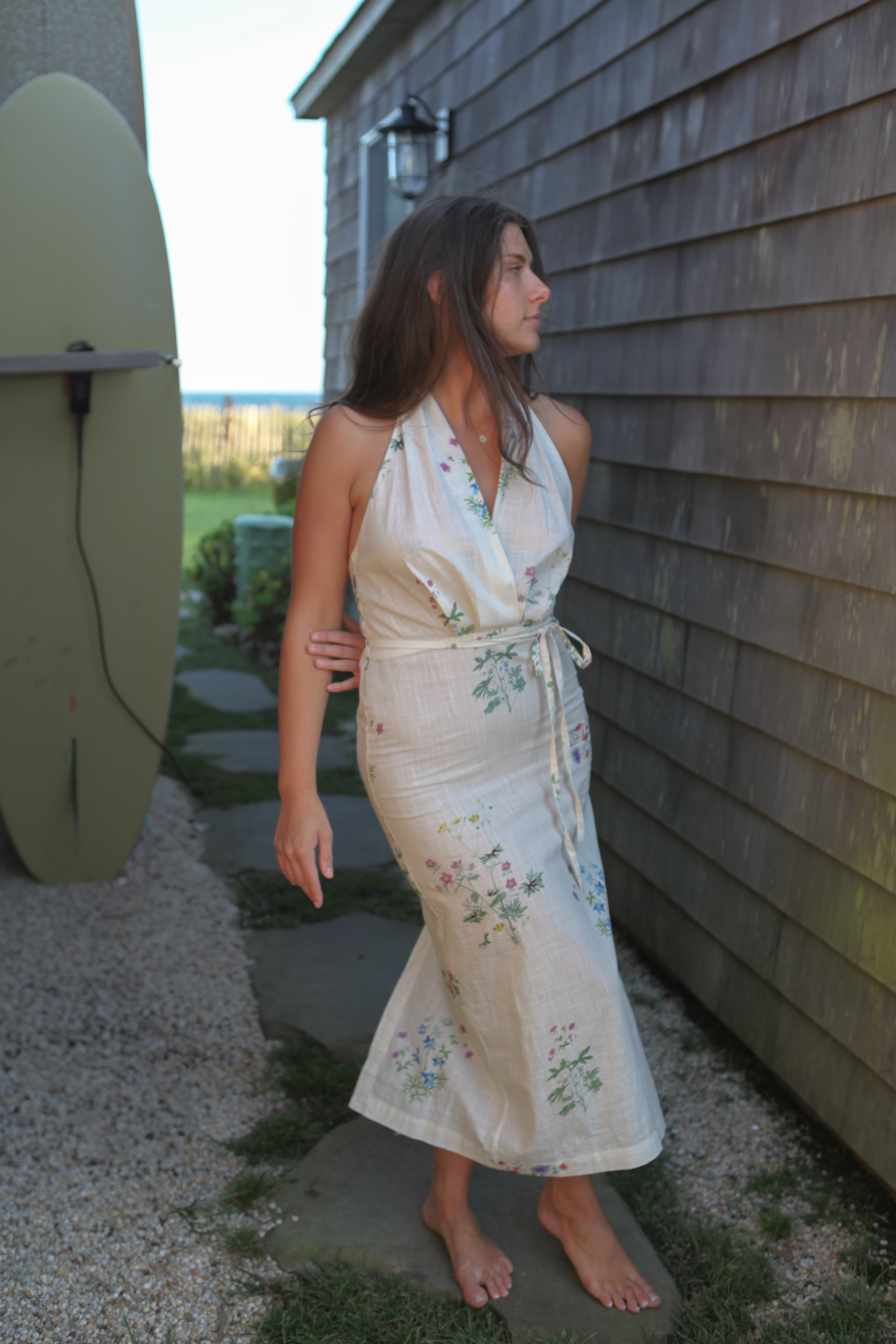 Annya Halter Dress - Cream Botanical