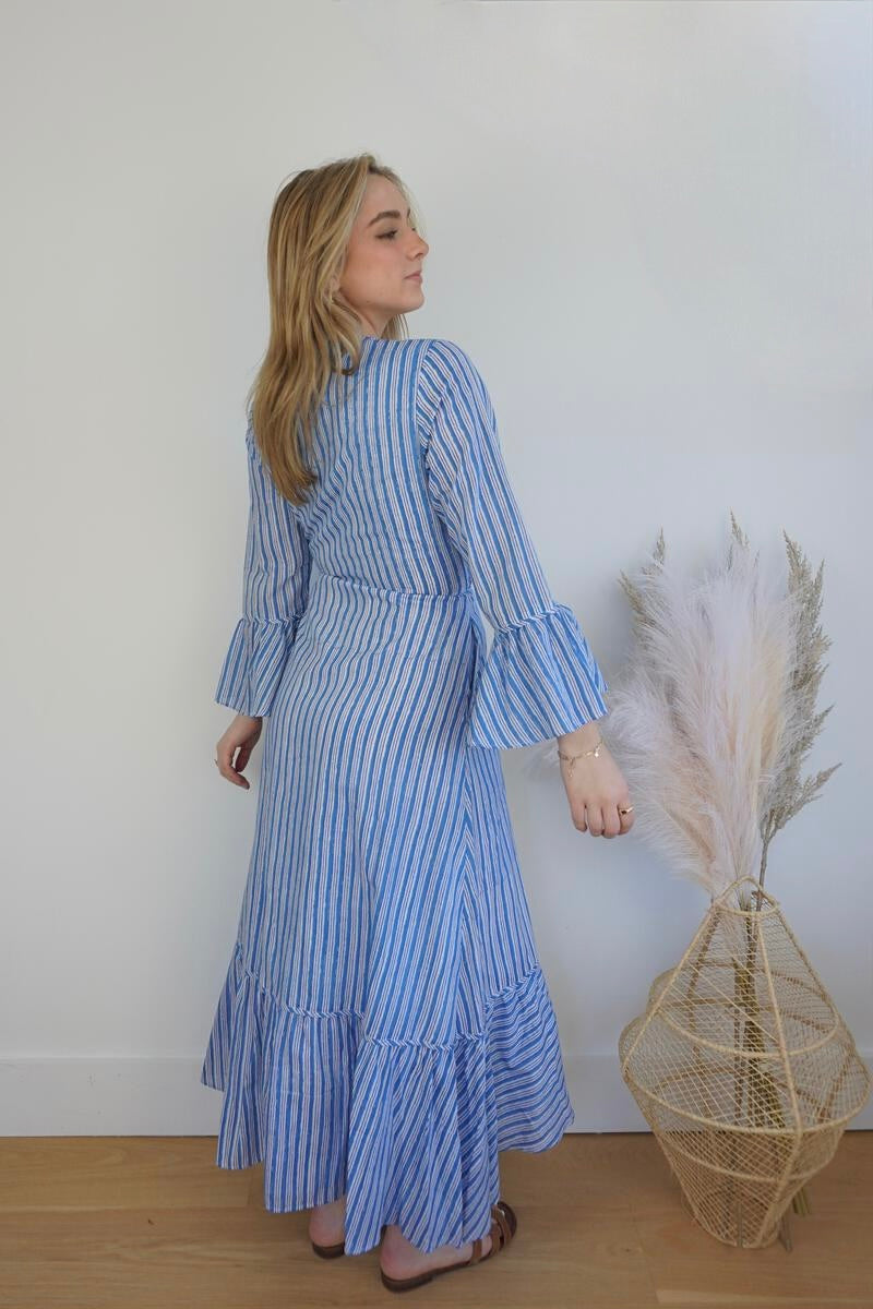 Rhode Wrap Dress in Blue Sea Stripe