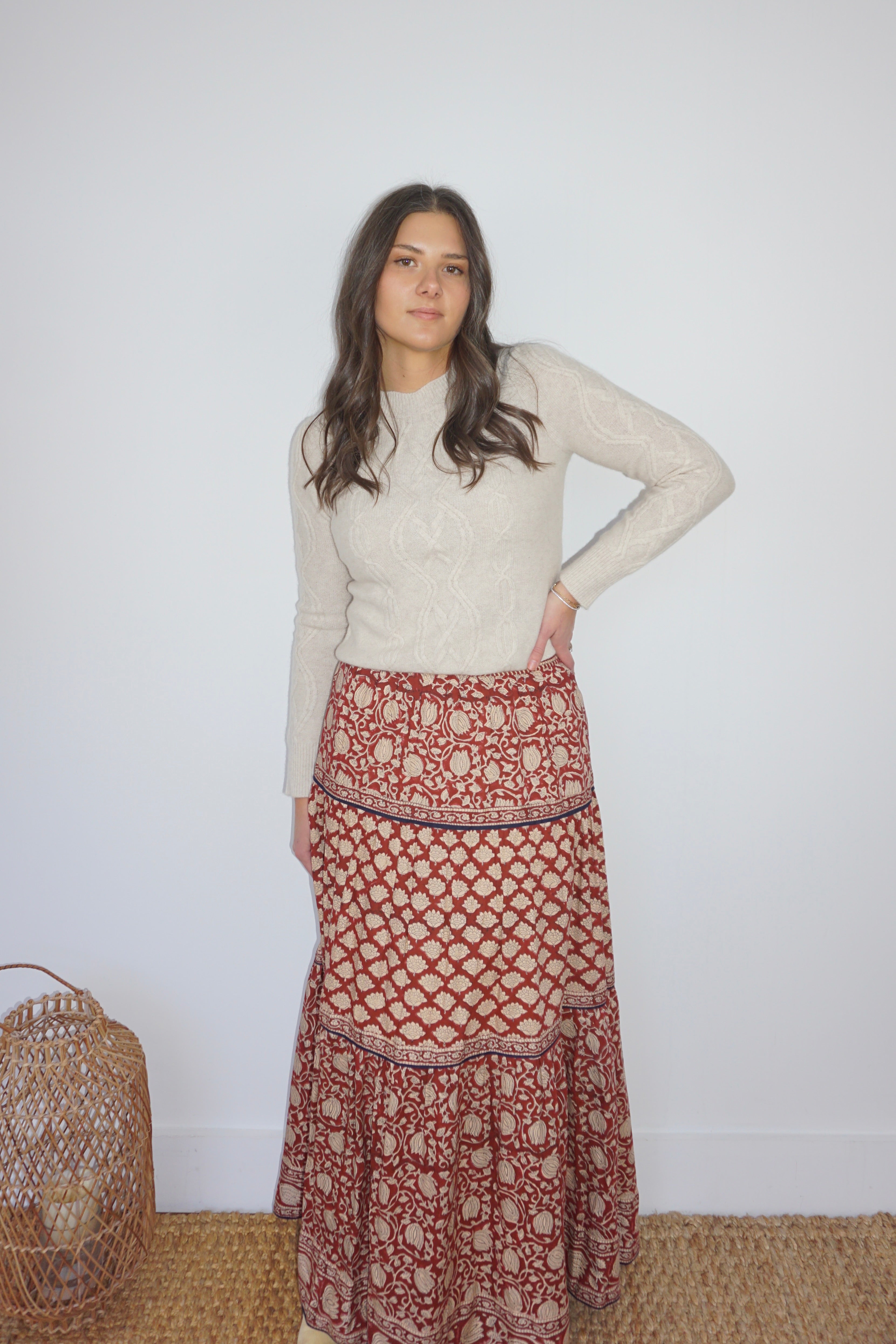 Bea Maxi Skirt in Red Lotus