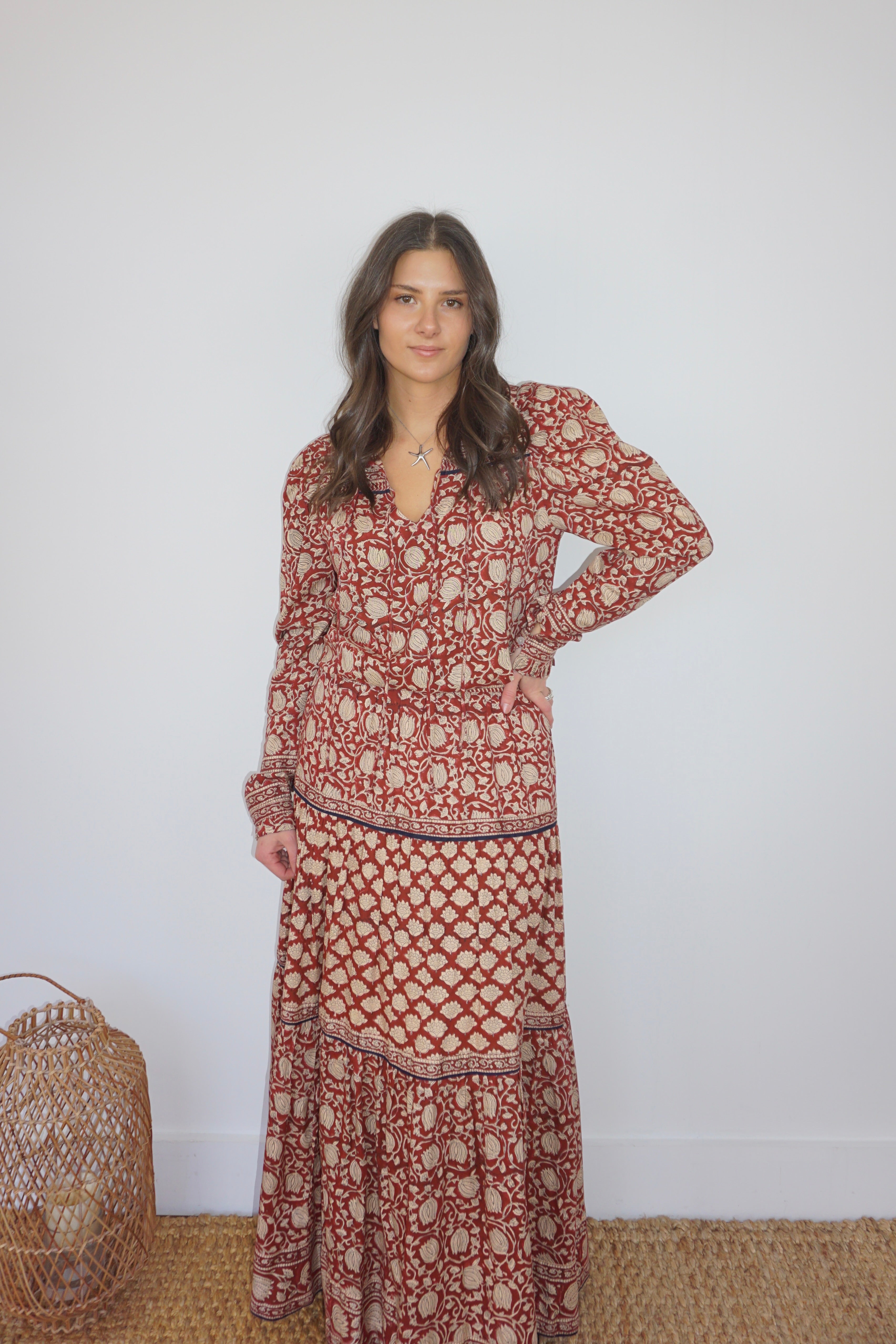 Bea Maxi Skirt in Red Lotus