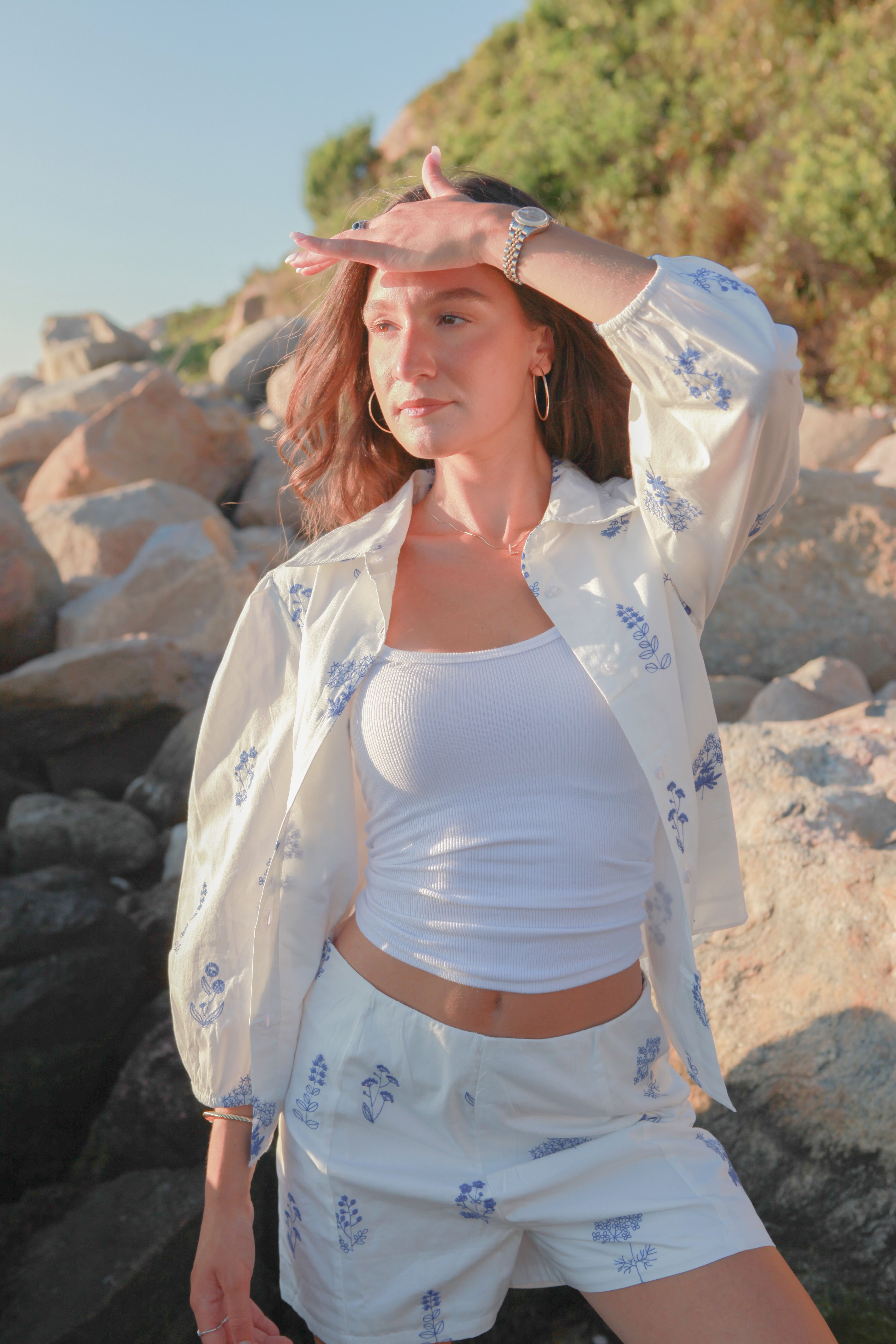 Petra Short in Soft Blue Stitch