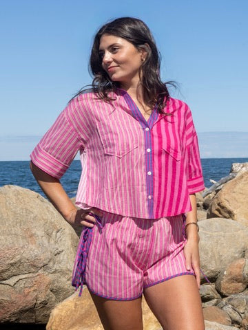 Tori Tie Short in Pink Summer Stripe