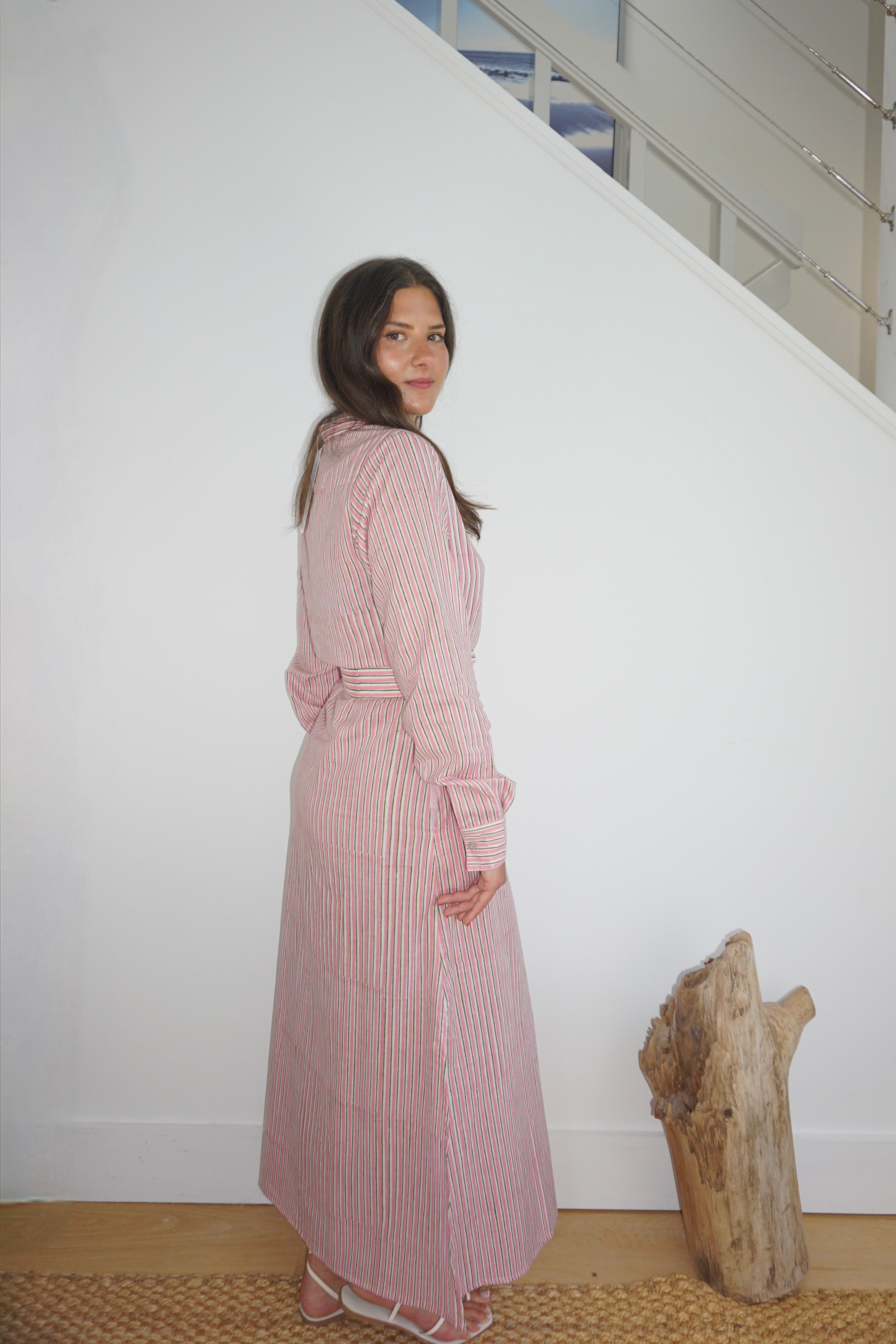 Caspian Dress in Pink Pinstripe