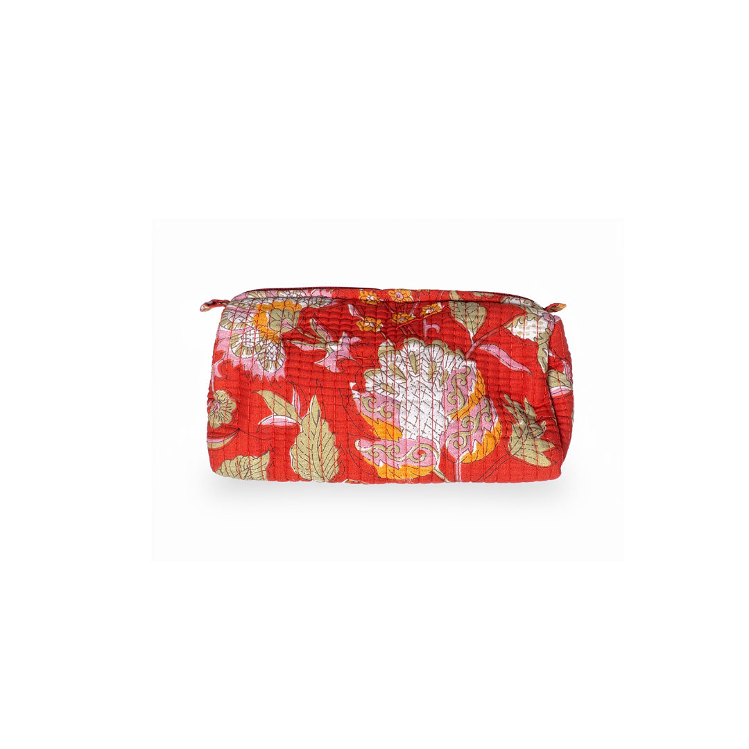 Grace Print Quilted Cosmetic Bag, Red (Small)