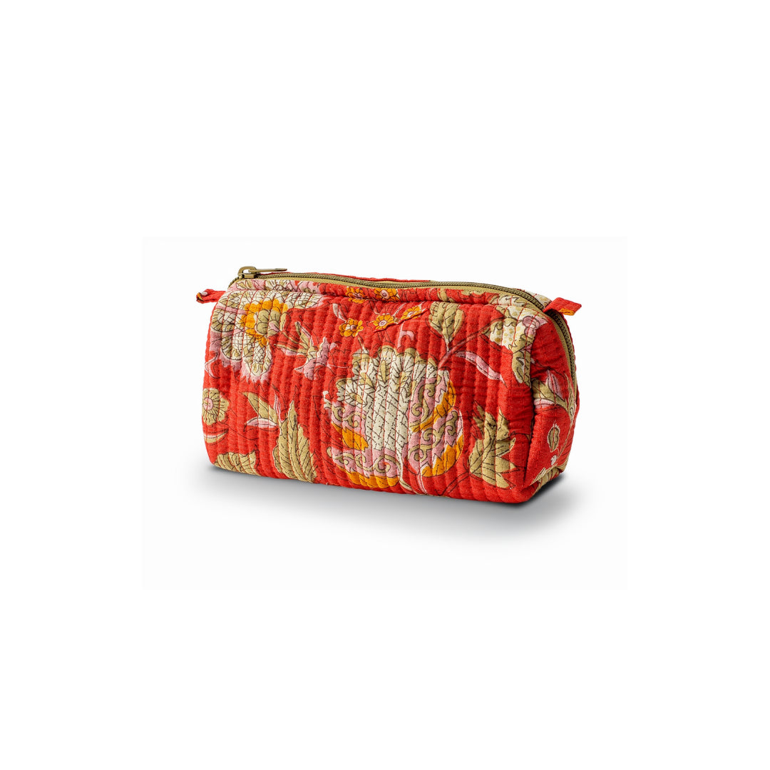 Grace Print Quilted Cosmetic Bag, Red (Small)