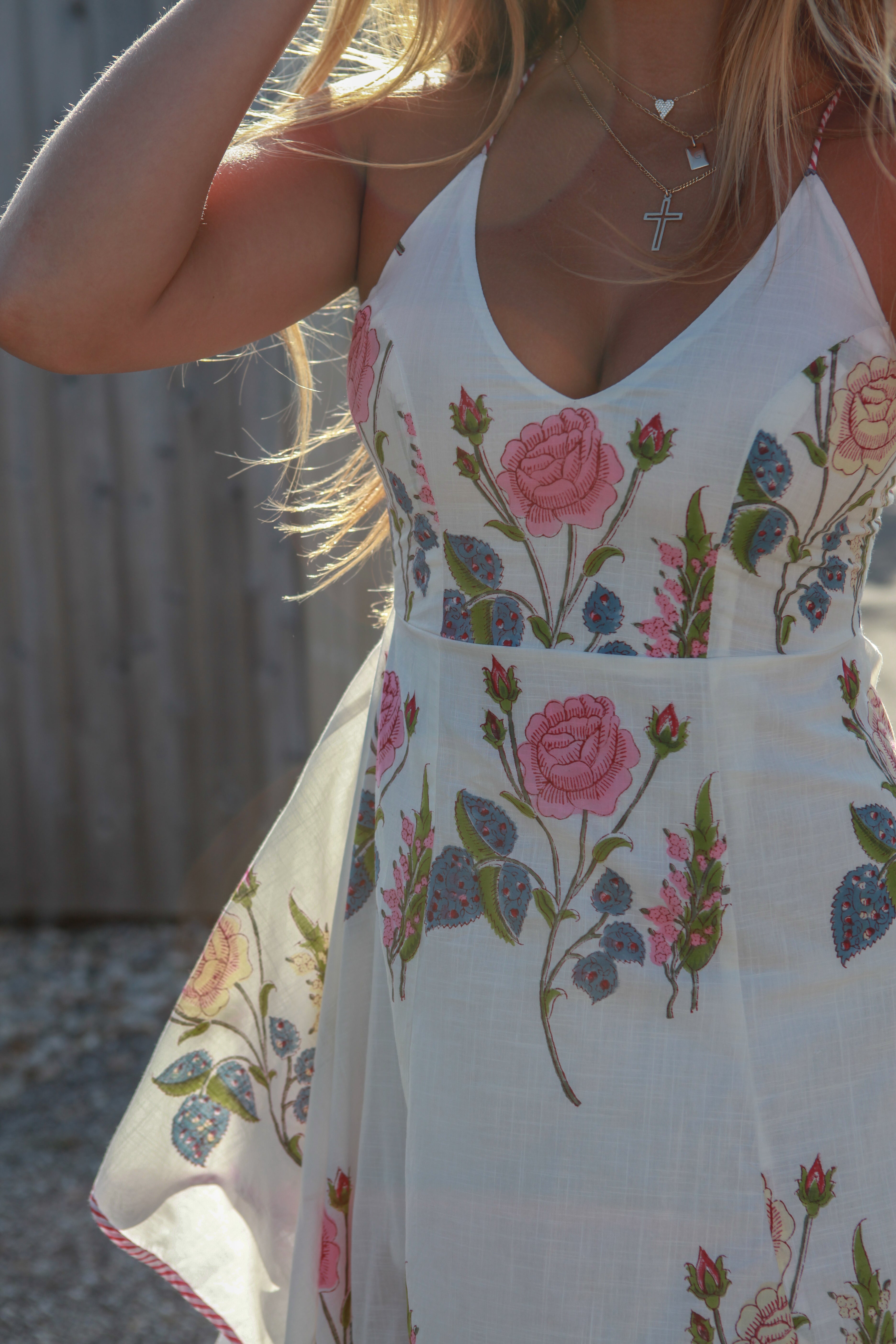 Cross Back Dress in Multi Rosette