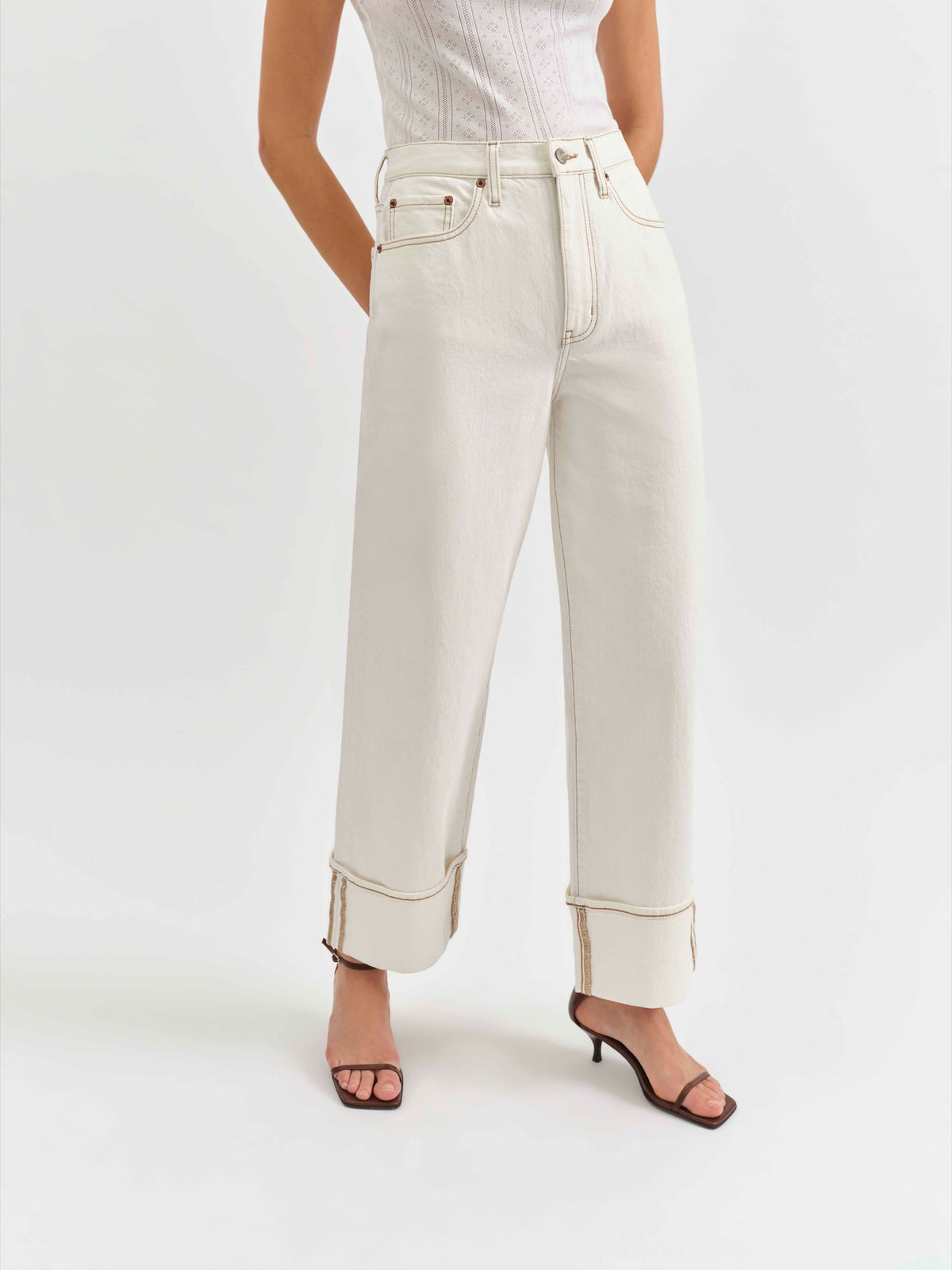 Eastside High Rise Loose Cuff Jean - Vanilla