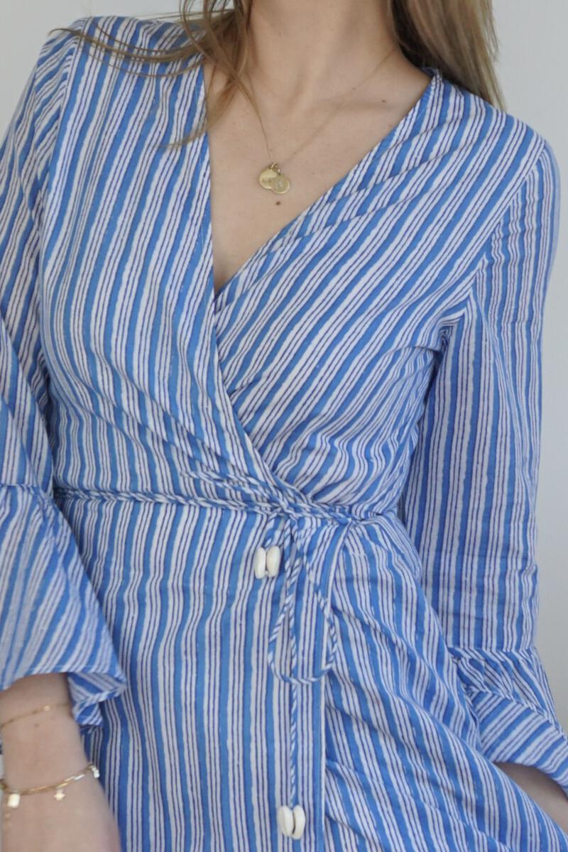 Rhode Wrap Dress in Blue Sea Stripe