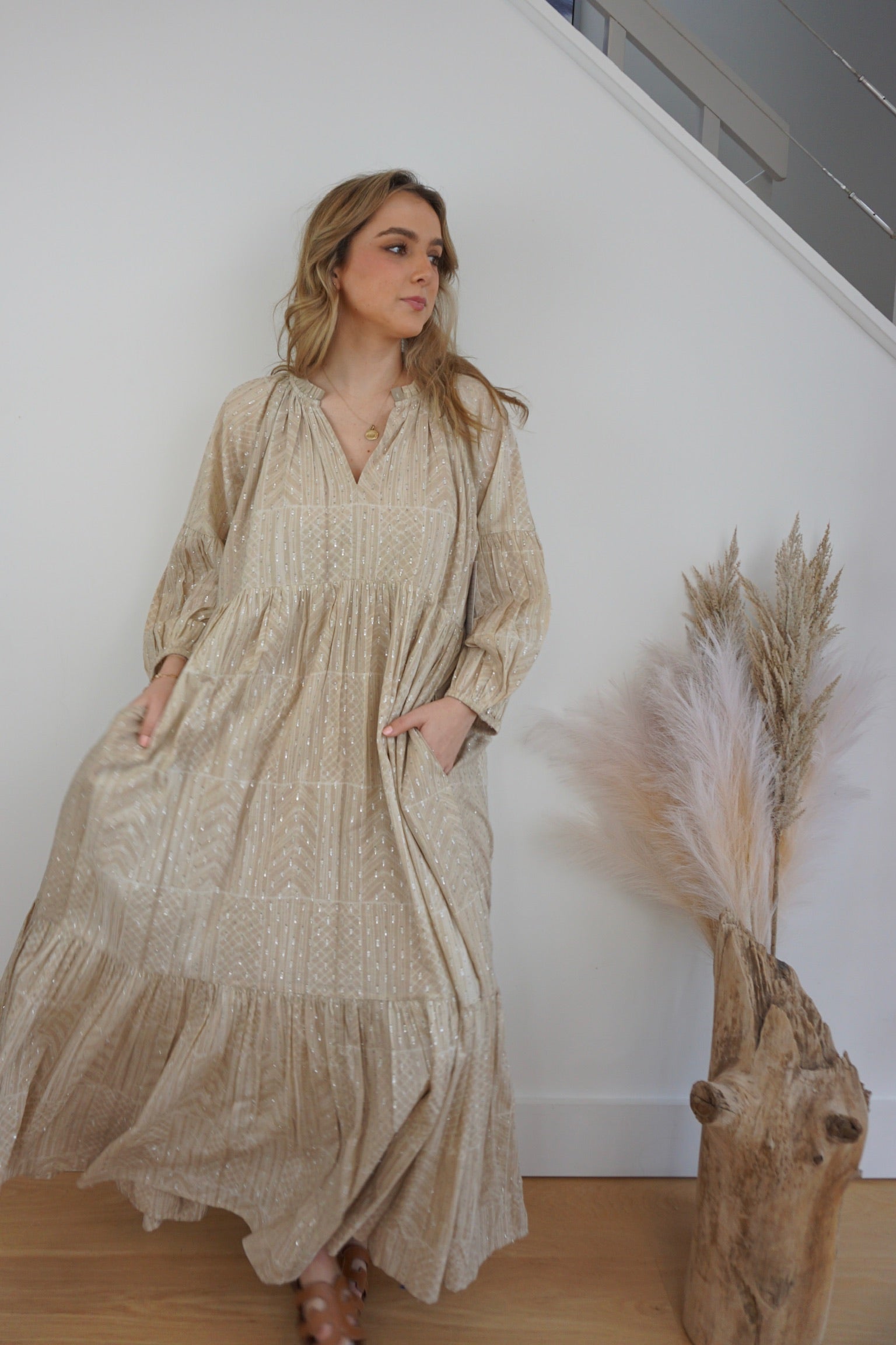 Briar Maxi Dress - Beige/Lurex