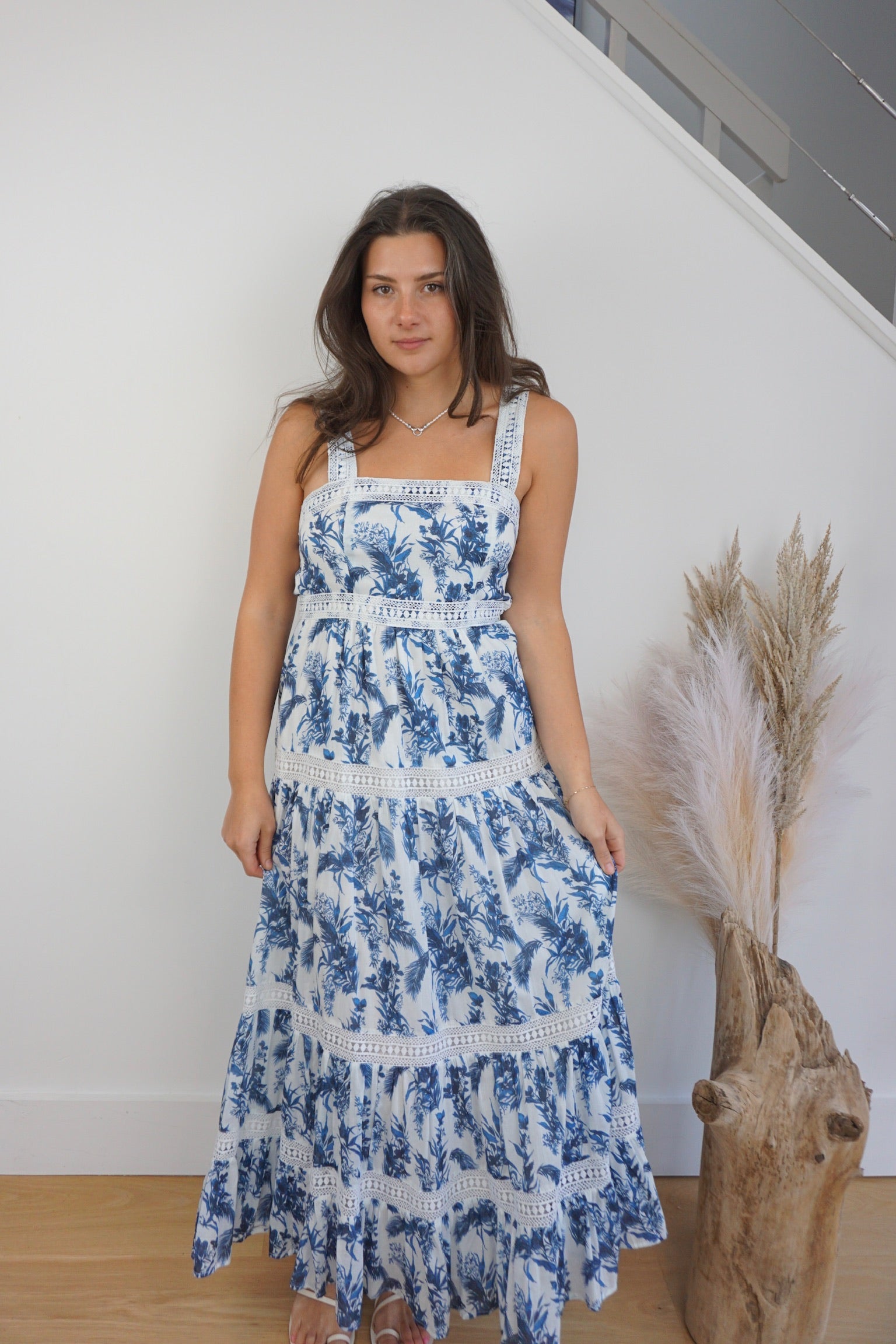 Palms Maxi Dress - Blue Leaf
