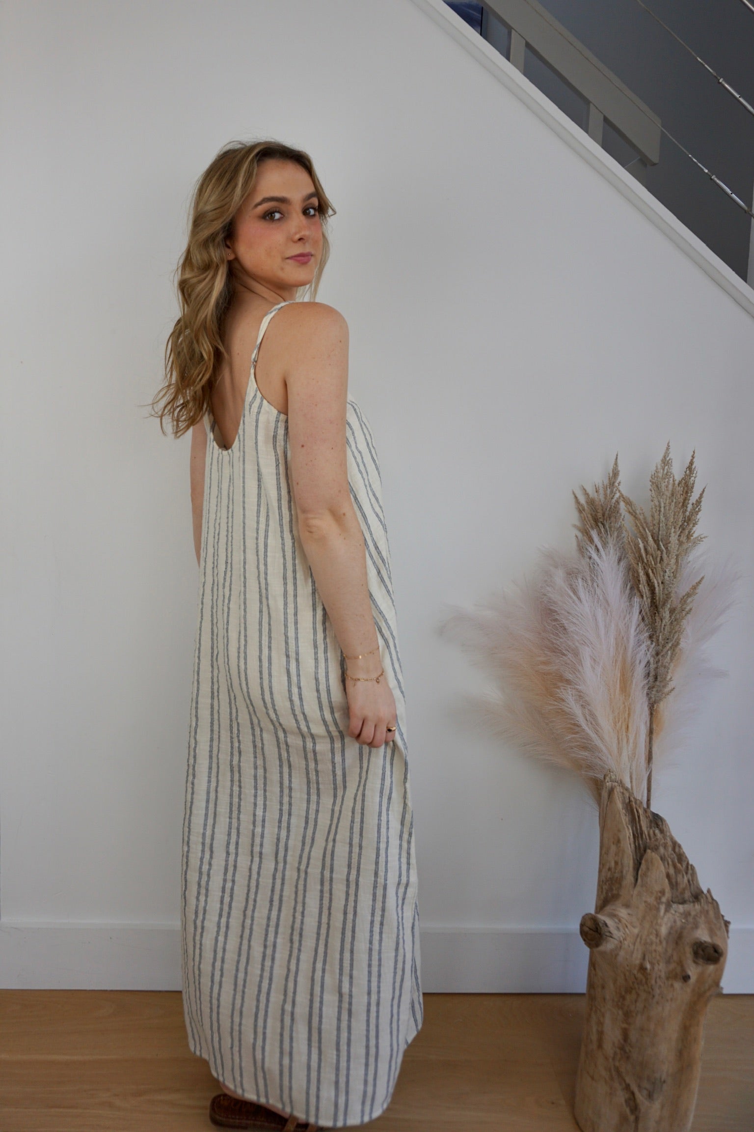 Asher Woven Slip Dress - Grey/Cream Stripe