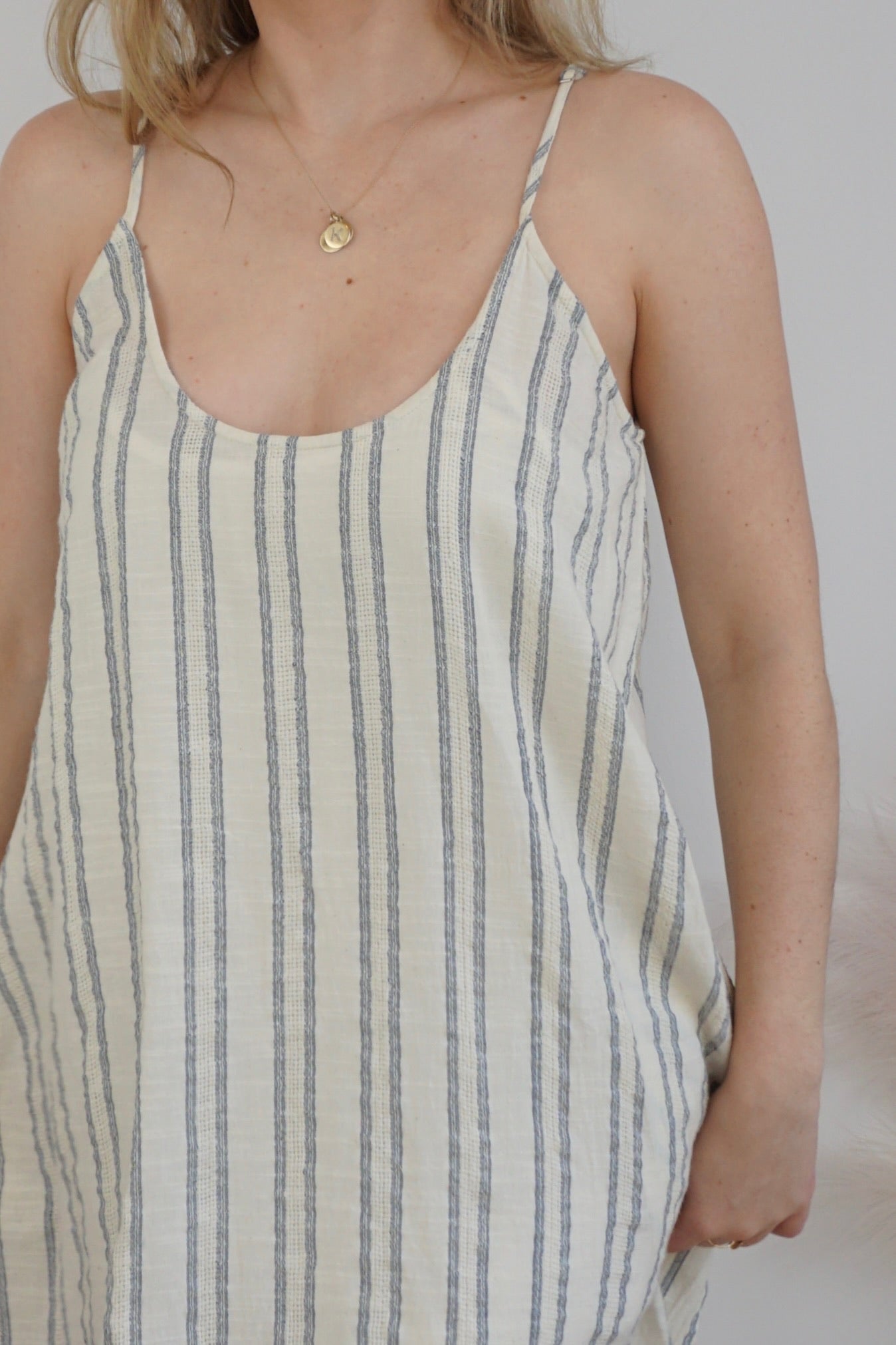 Asher Woven Slip Dress - Grey/Cream Stripe