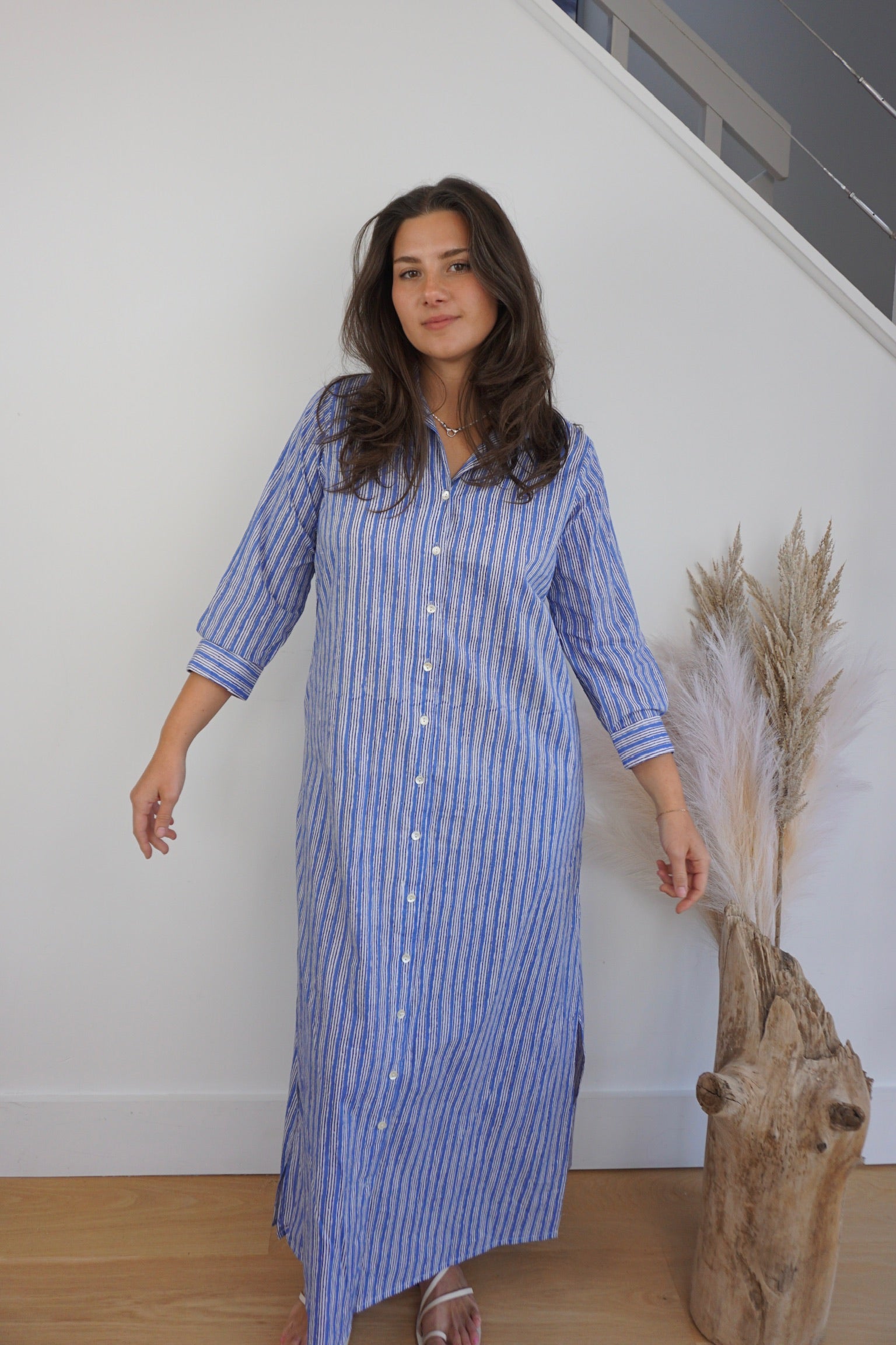 Caspian Shirt Dress - Blue Stripe