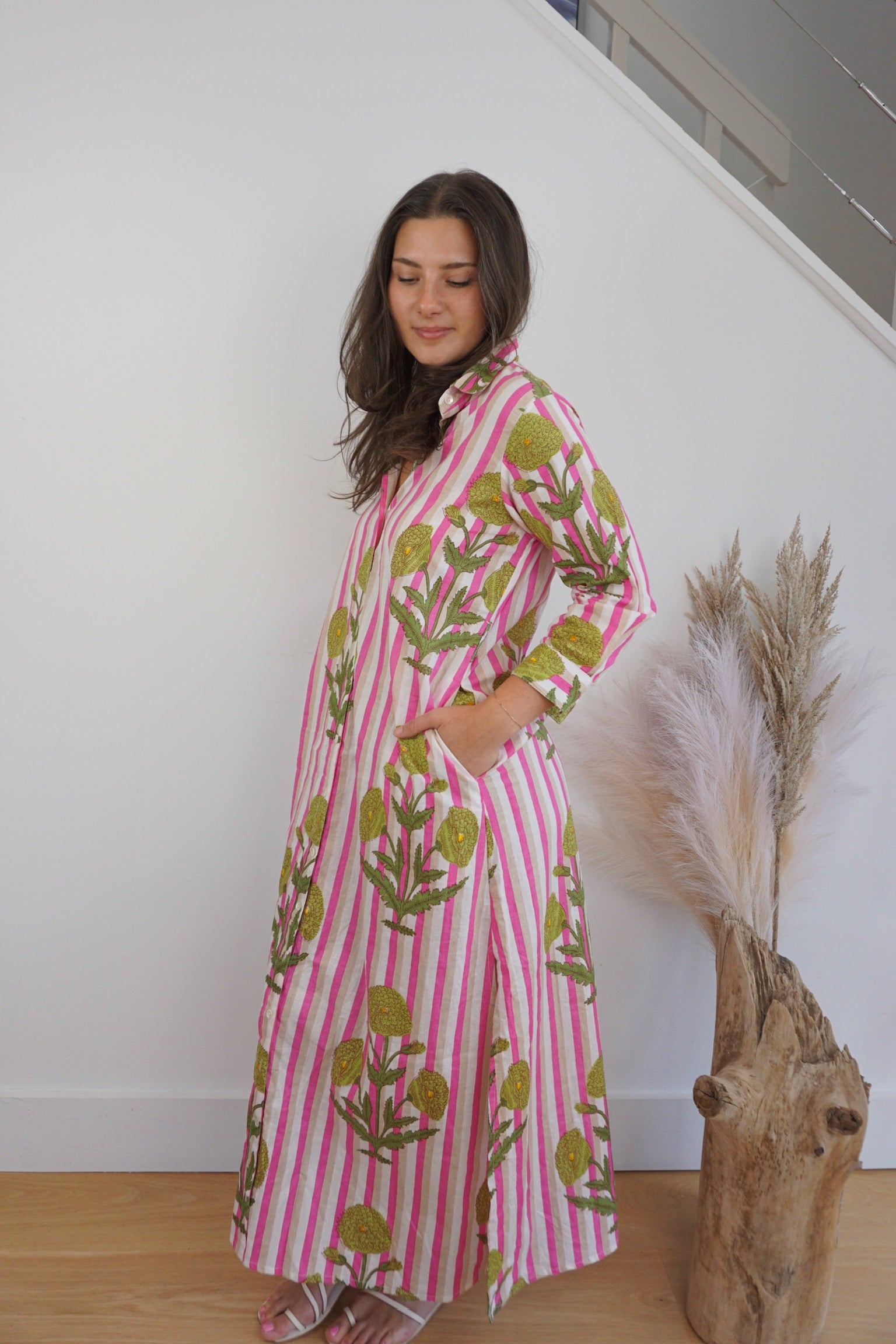 Caspian Shirt Dress - Pink Stripe