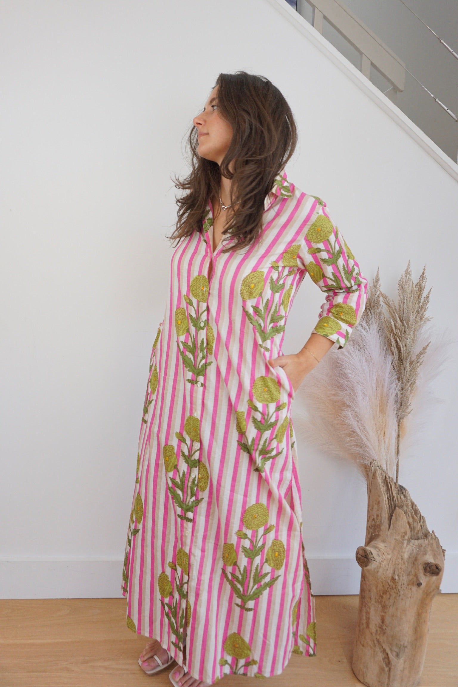 Caspian Shirt Dress - Pink Stripe