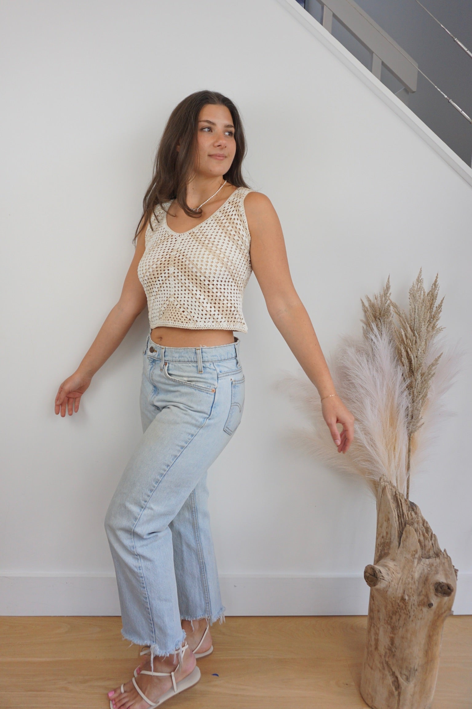 June Tank - Cream/White Stripe