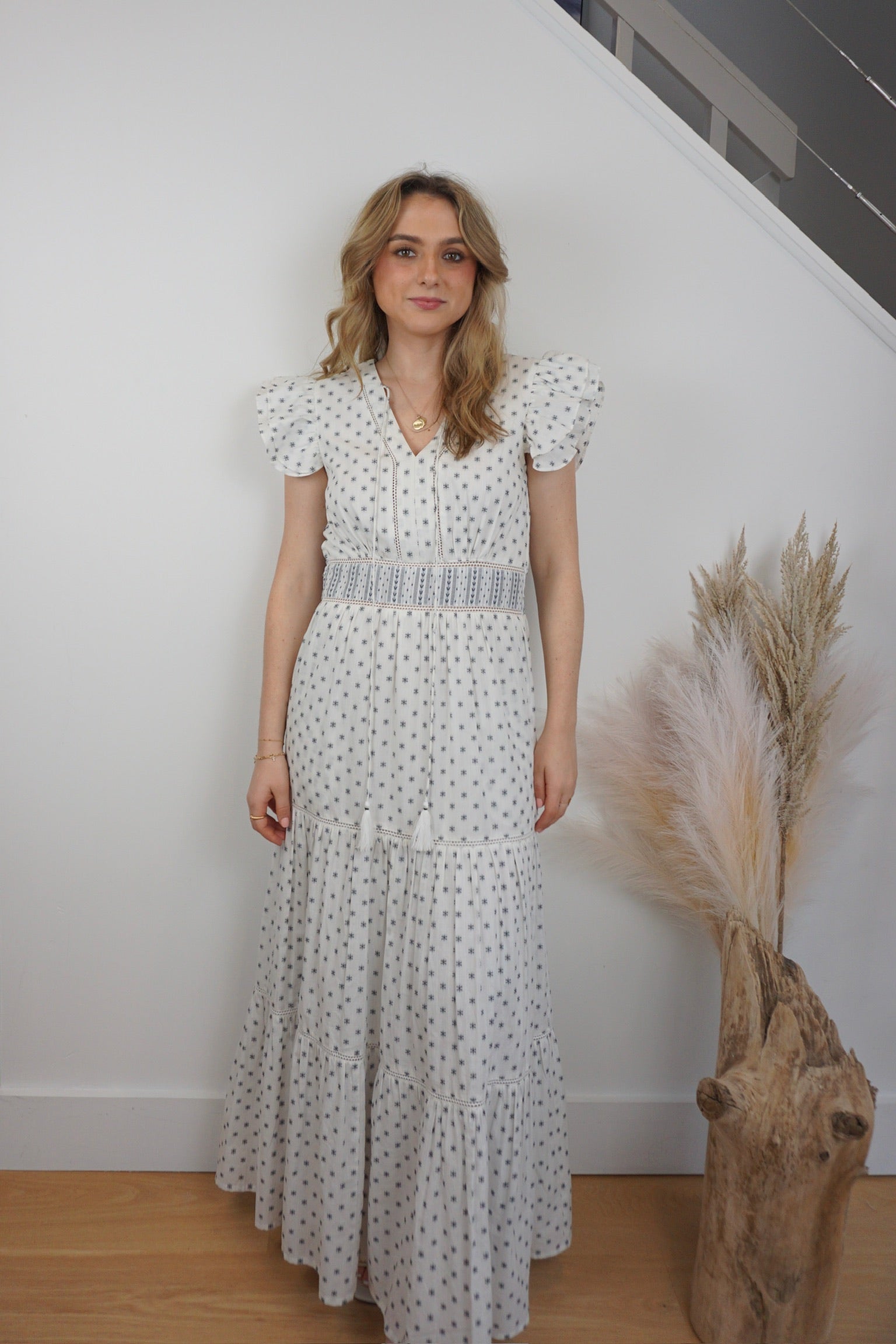 NIBI MTK Percy Woven Maxi Dress - Grey Dot