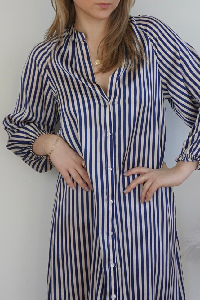 Willa Shirt Dress - Navy/Cream Stripe