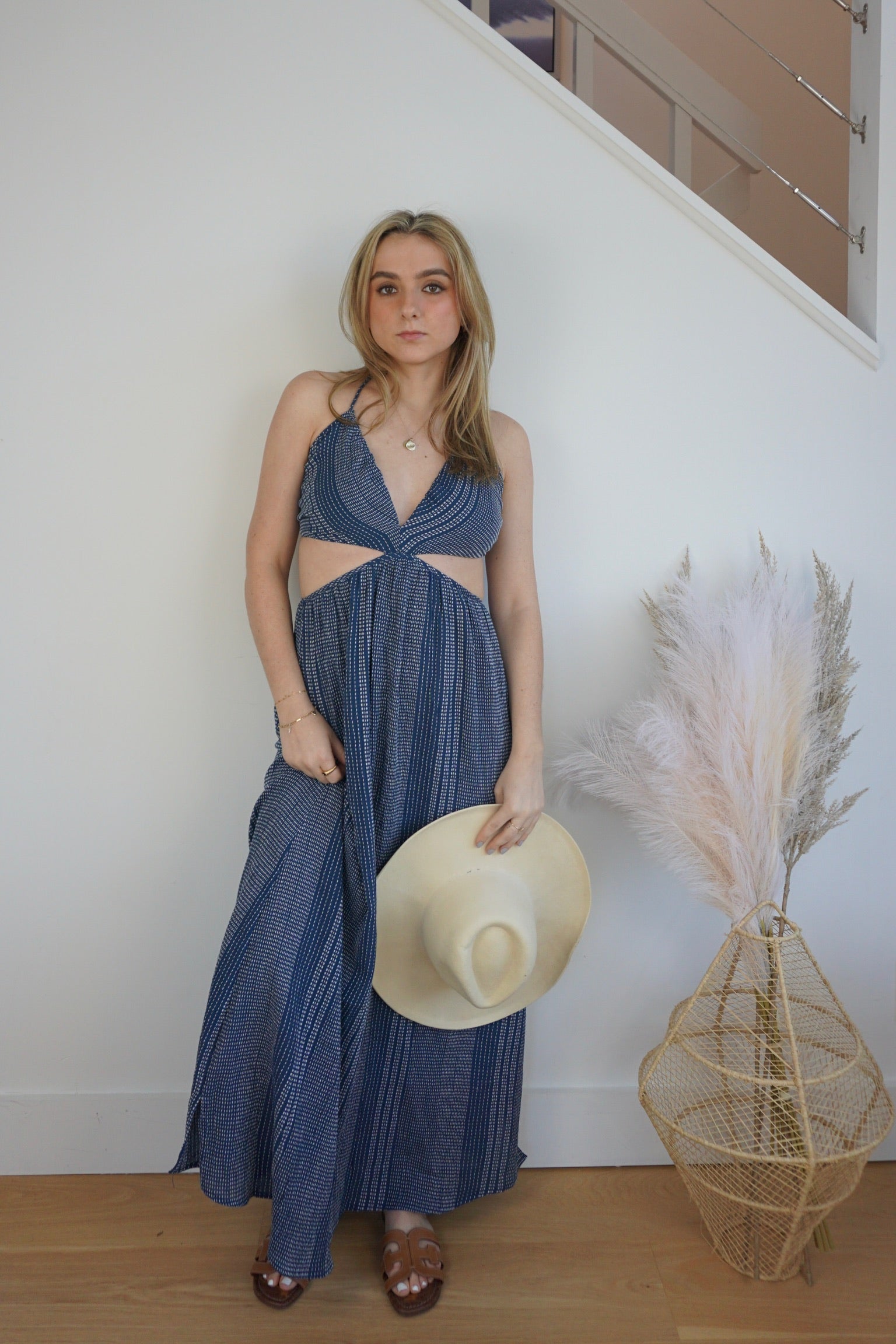 Mara Cutout Maxi Dress - Navy Stitch