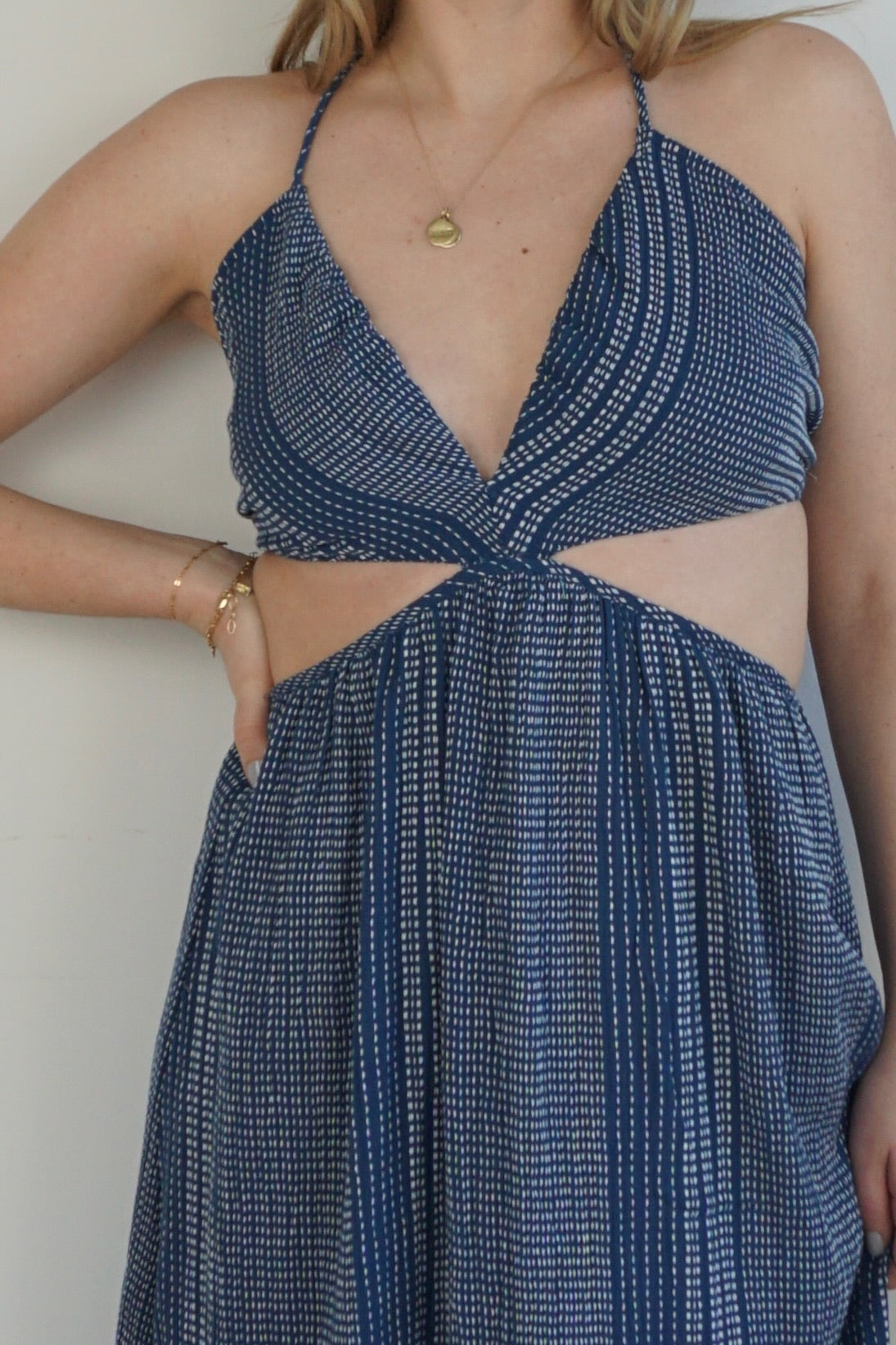 Mara Cutout Maxi Dress - Navy Stitch
