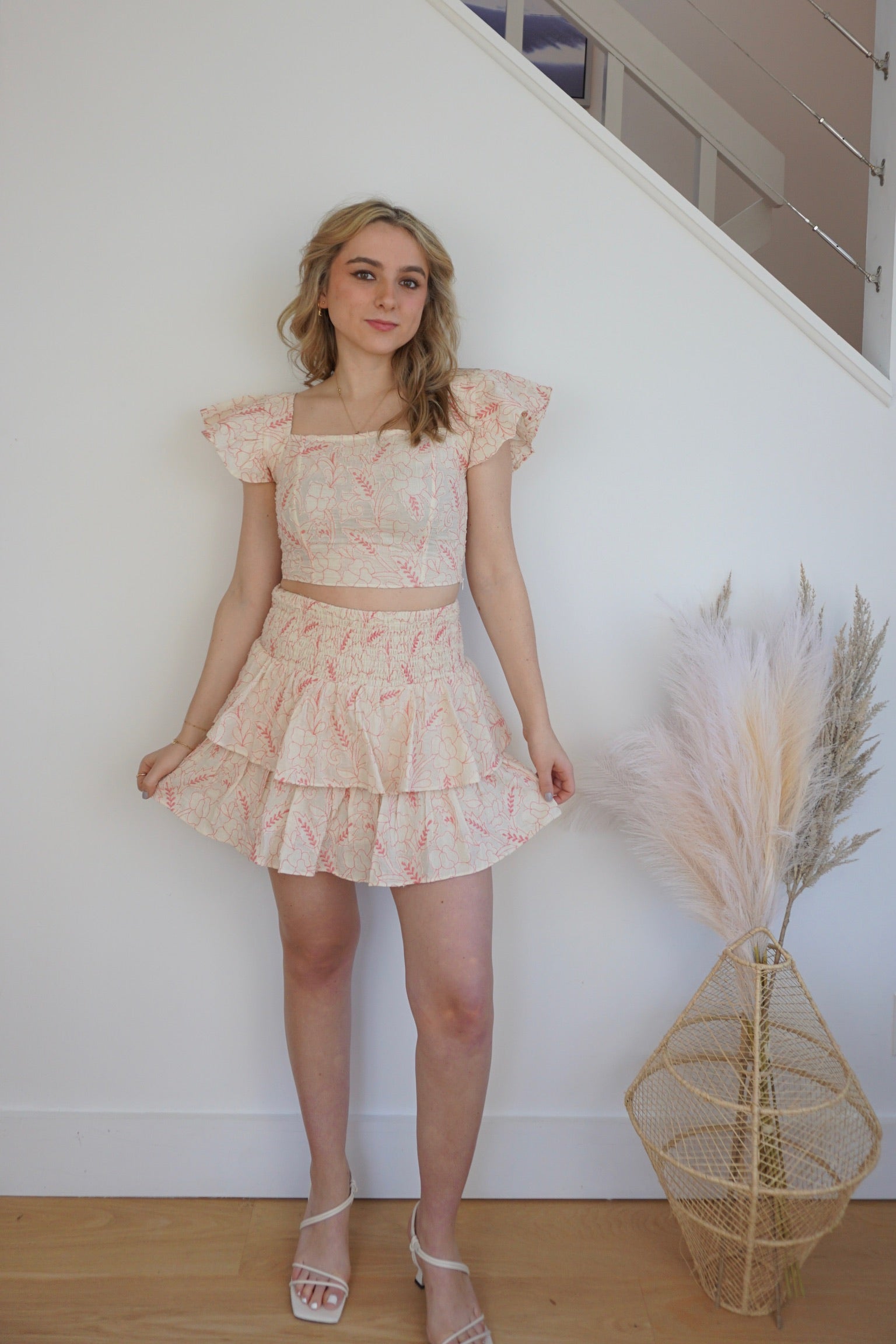 Cleo Mini Skirt - Pink Jacquard