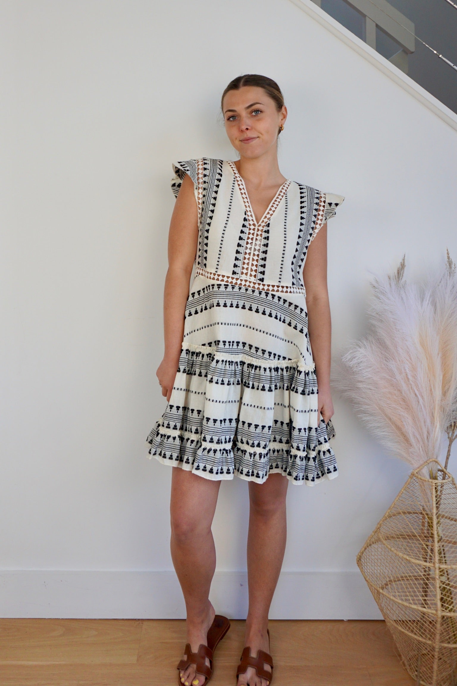 Shayna Woven Mini Dress - Black/Cream