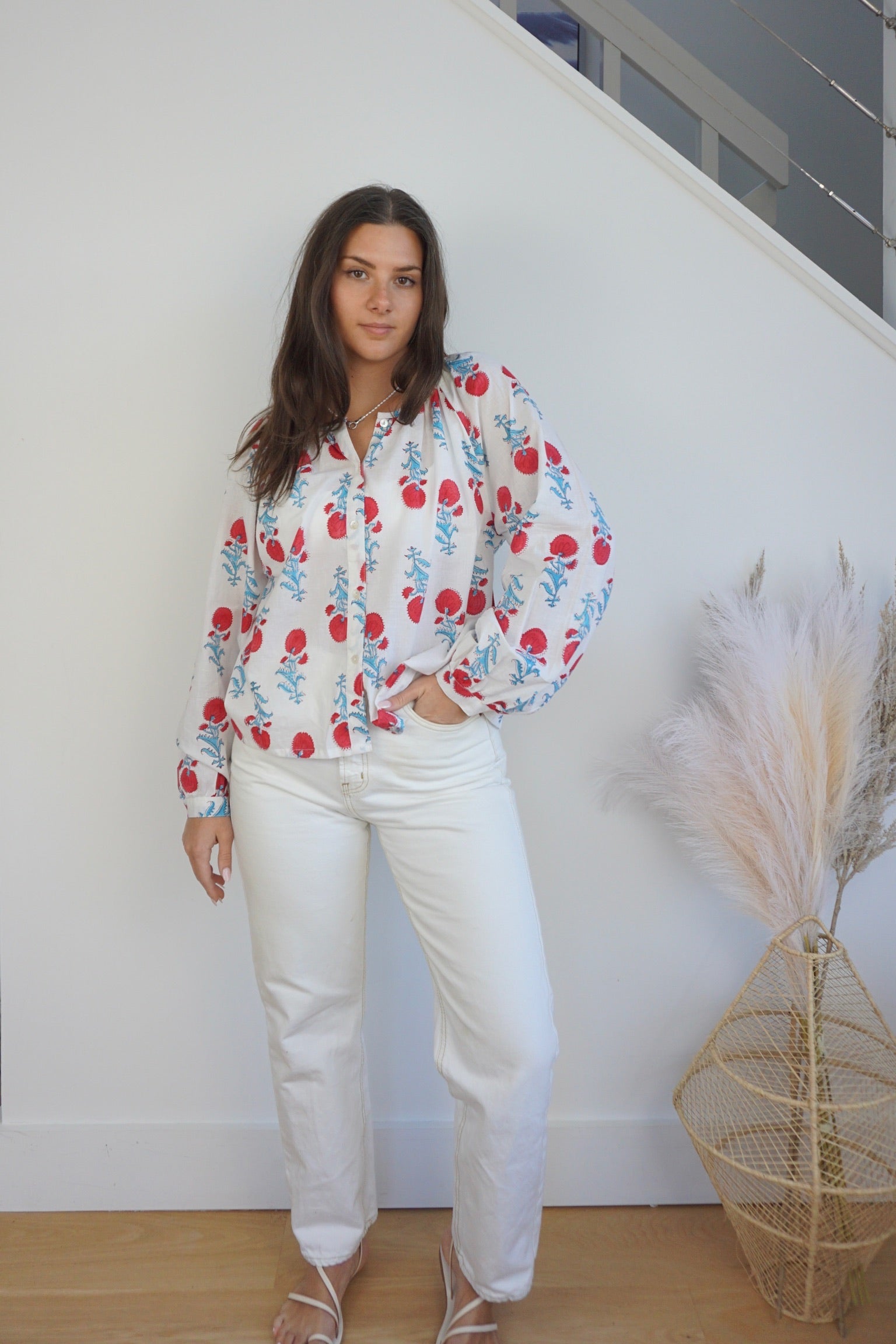 NIBI MTK Cindy Blouse - Red/Teal Poppy