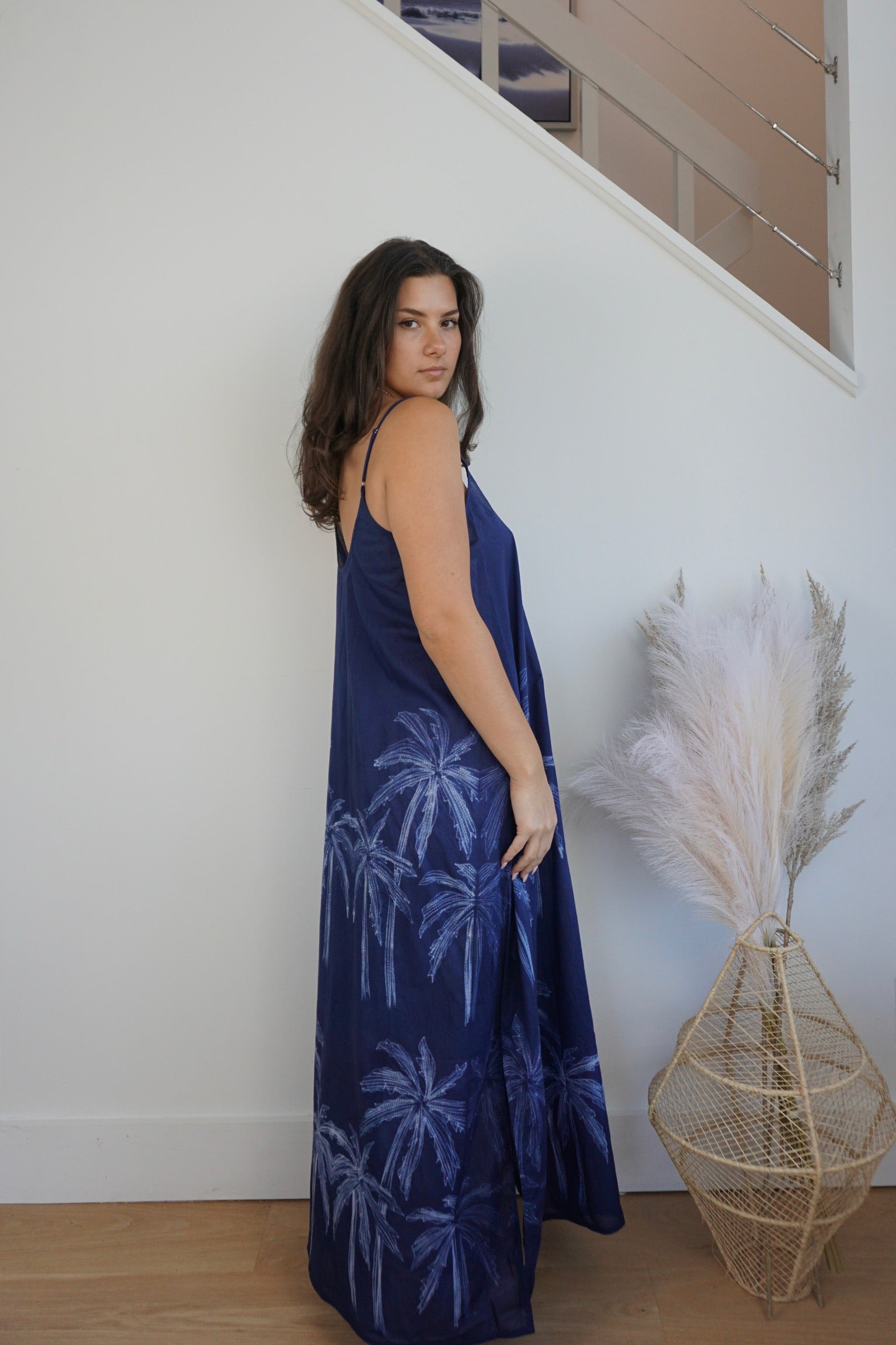 Pasha Maxi Dress - Navy Palm Shibori