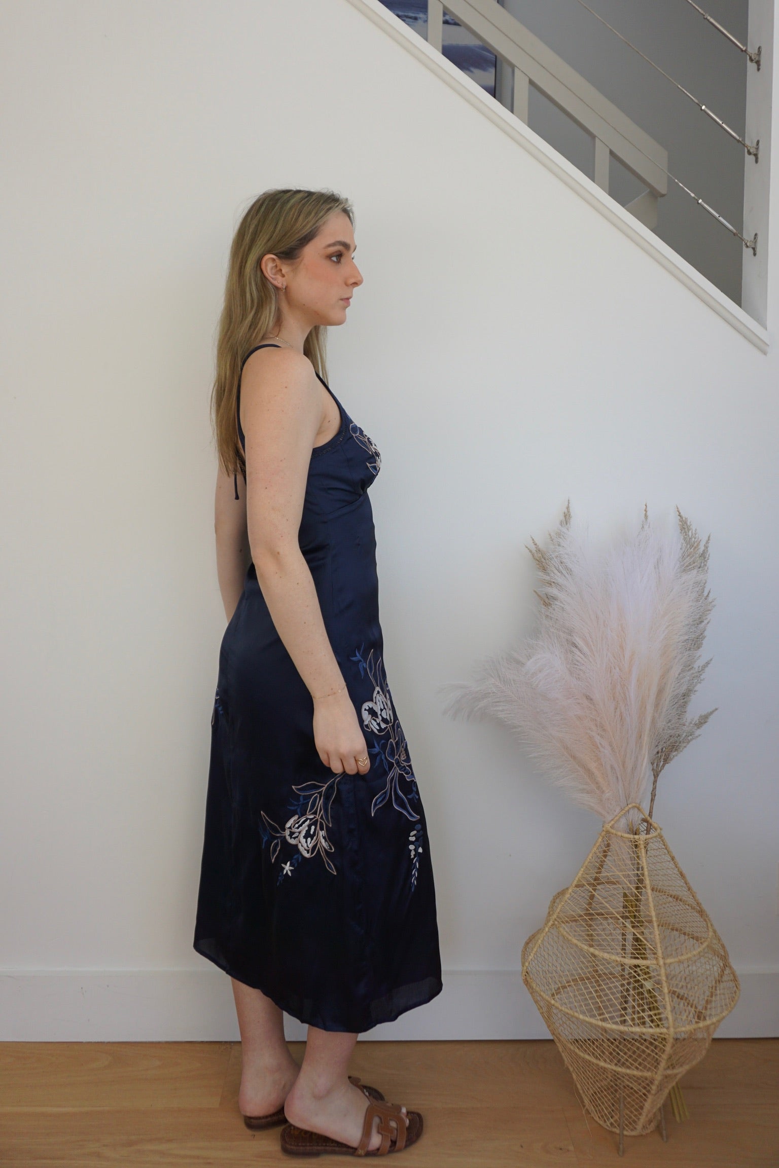 Romera Slip Dress - Navy / Embroidered