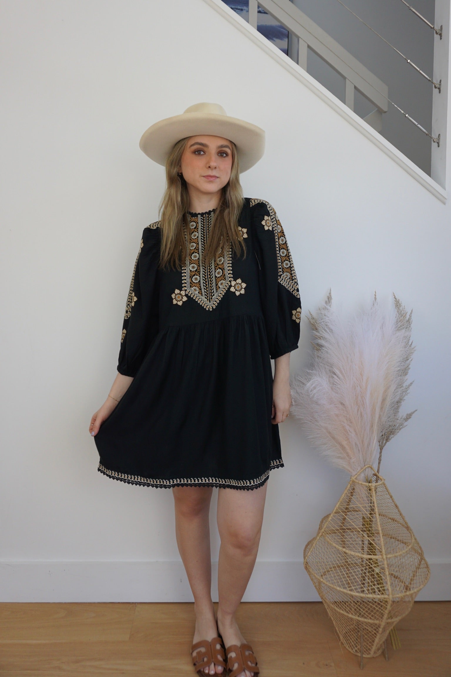 Scout Mini Dress - Black Embroidered