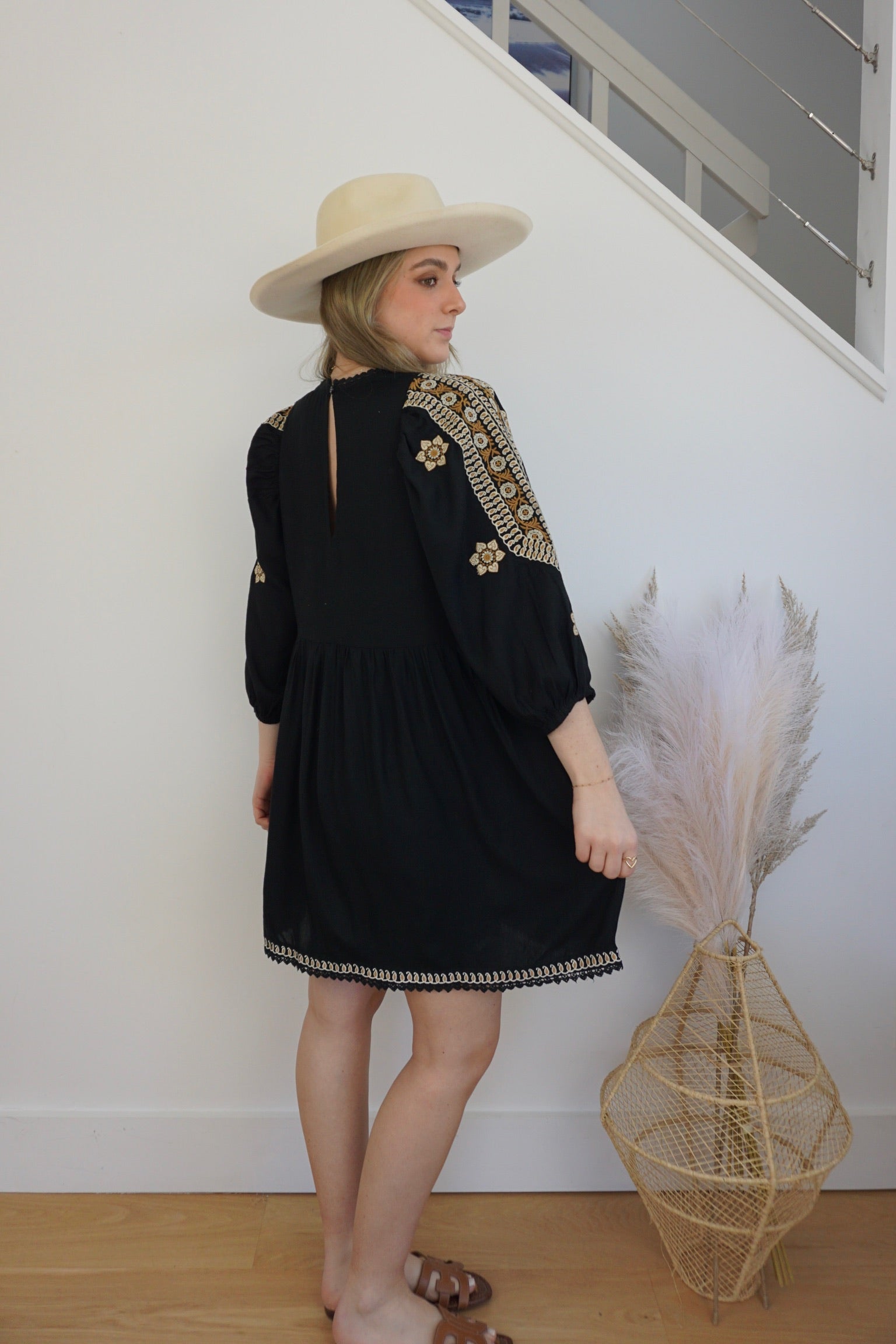Scout Mini Dress - Black Embroidered