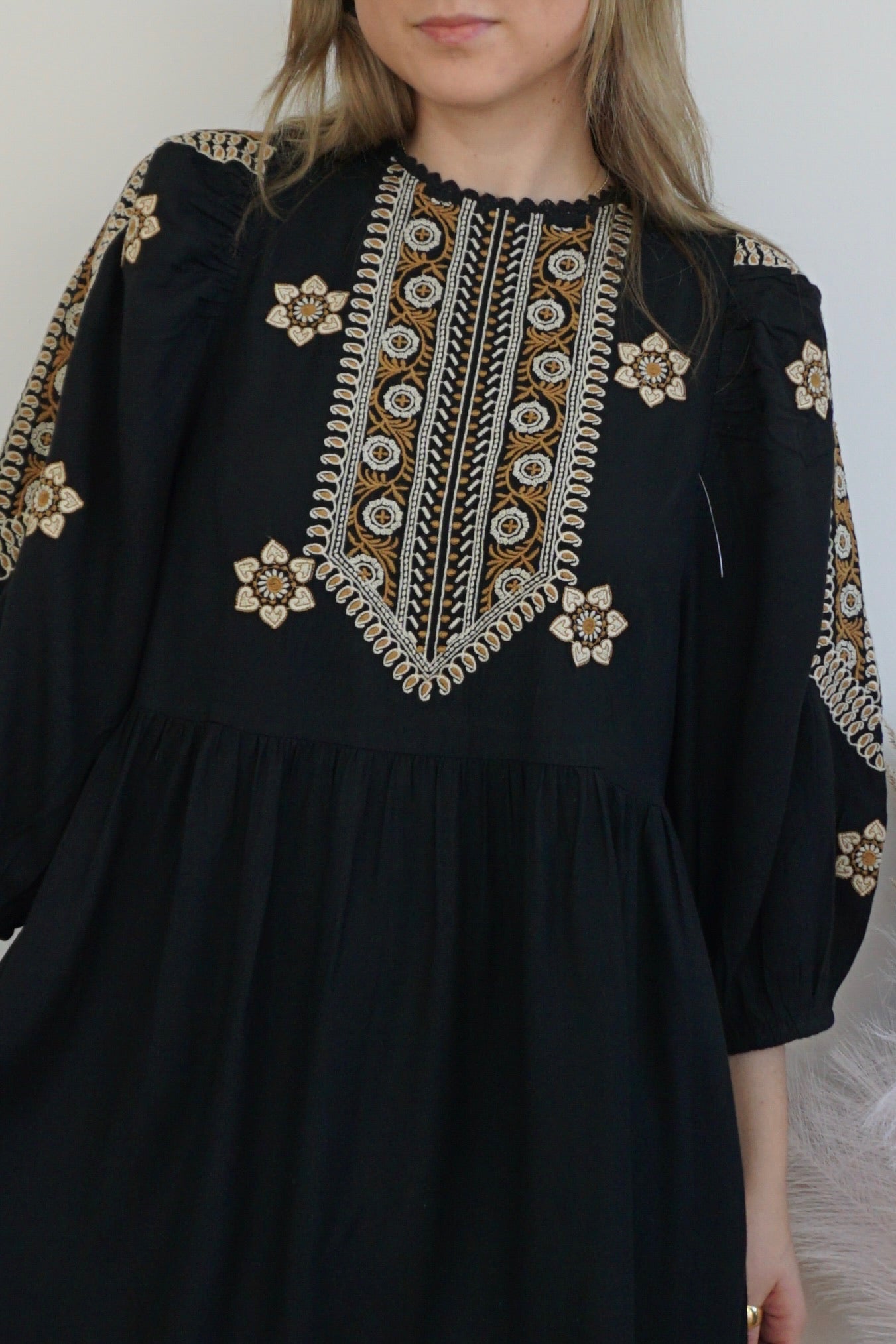 Scout Mini Dress - Black Embroidered